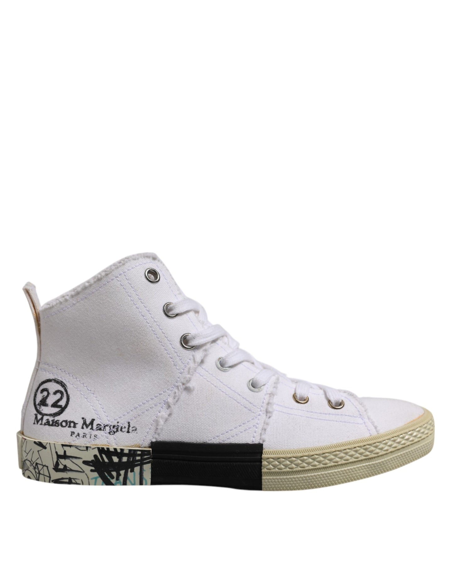 Maison Margiela White Lace Up Mid Top Women Sneakers Shoes by Maison Margiela