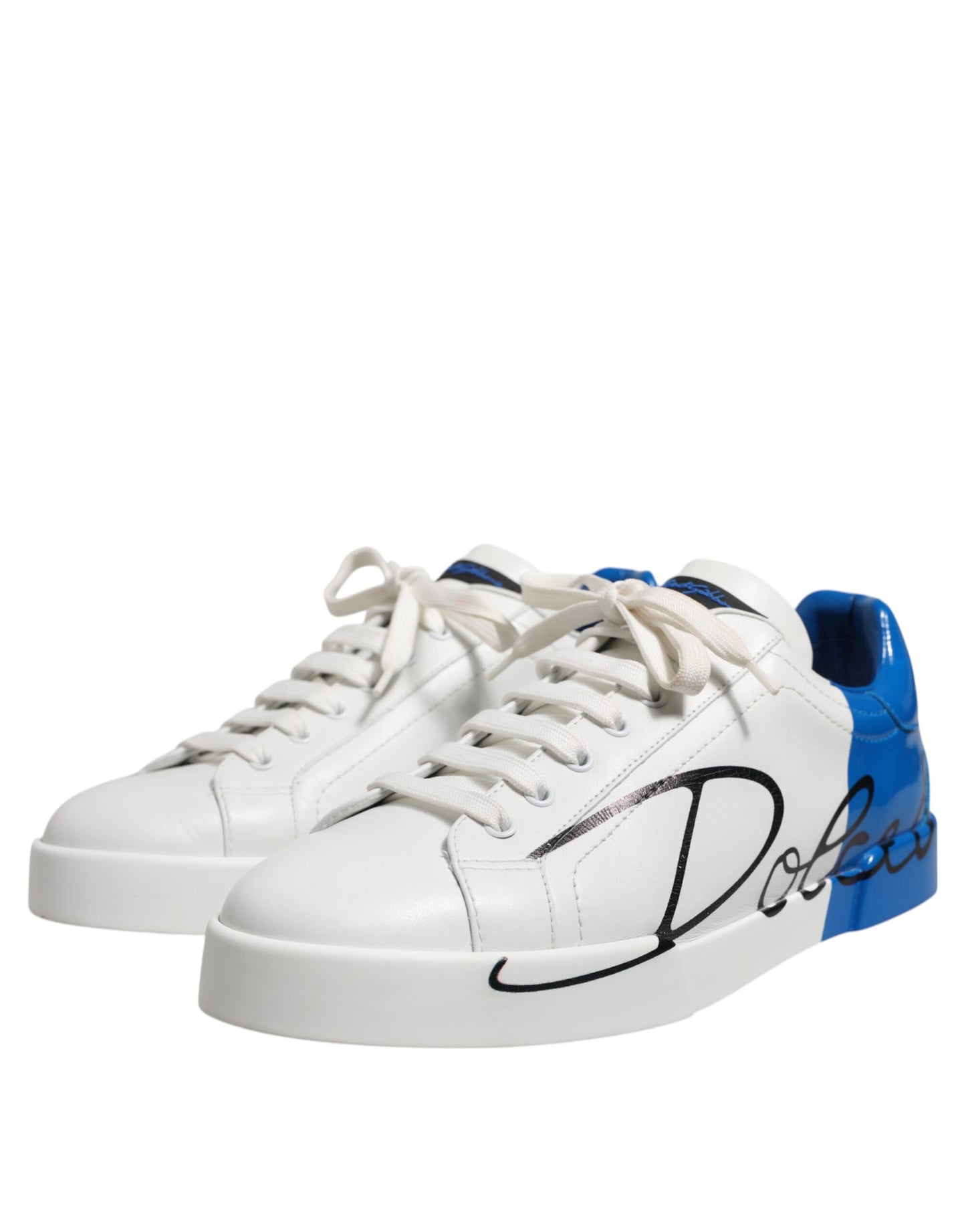 Dolce & Gabbana White Blue Low Top Leather Sneakers Shoes by Dolce & Gabbana