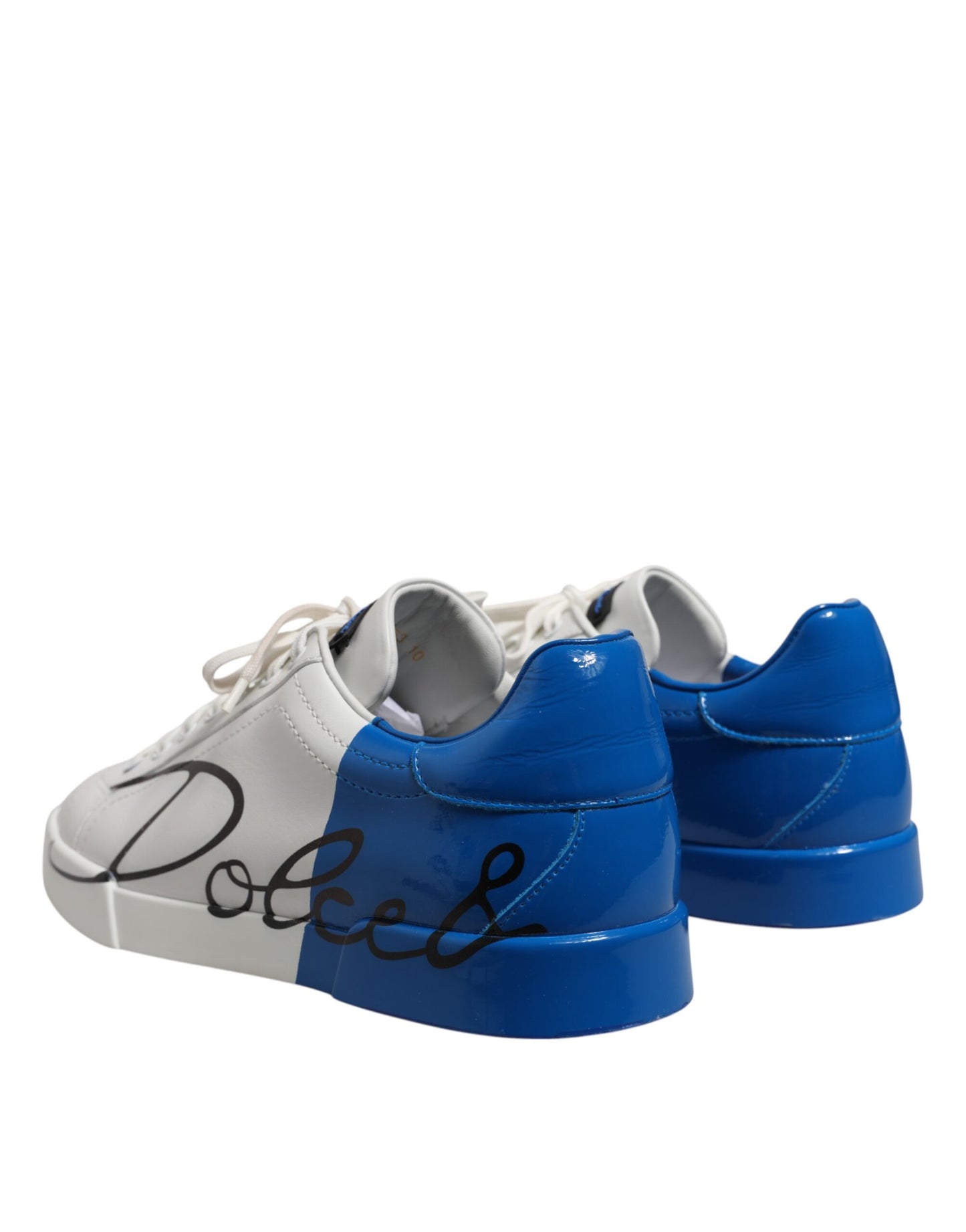 Dolce & Gabbana White Blue Low Top Leather Sneakers Shoes by Dolce & Gabbana