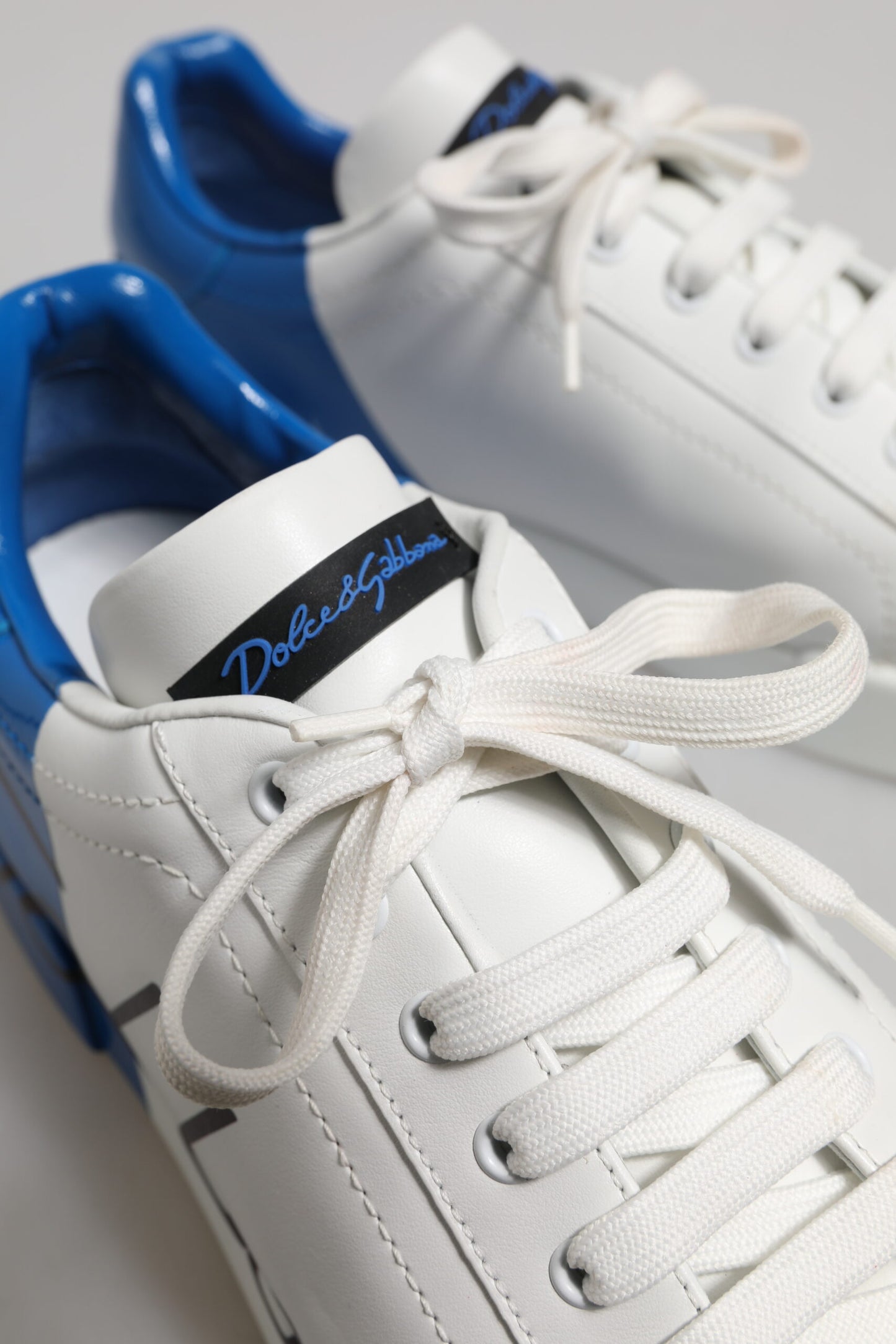 Dolce & Gabbana White Blue Low Top Leather Sneakers Shoes by Dolce & Gabbana