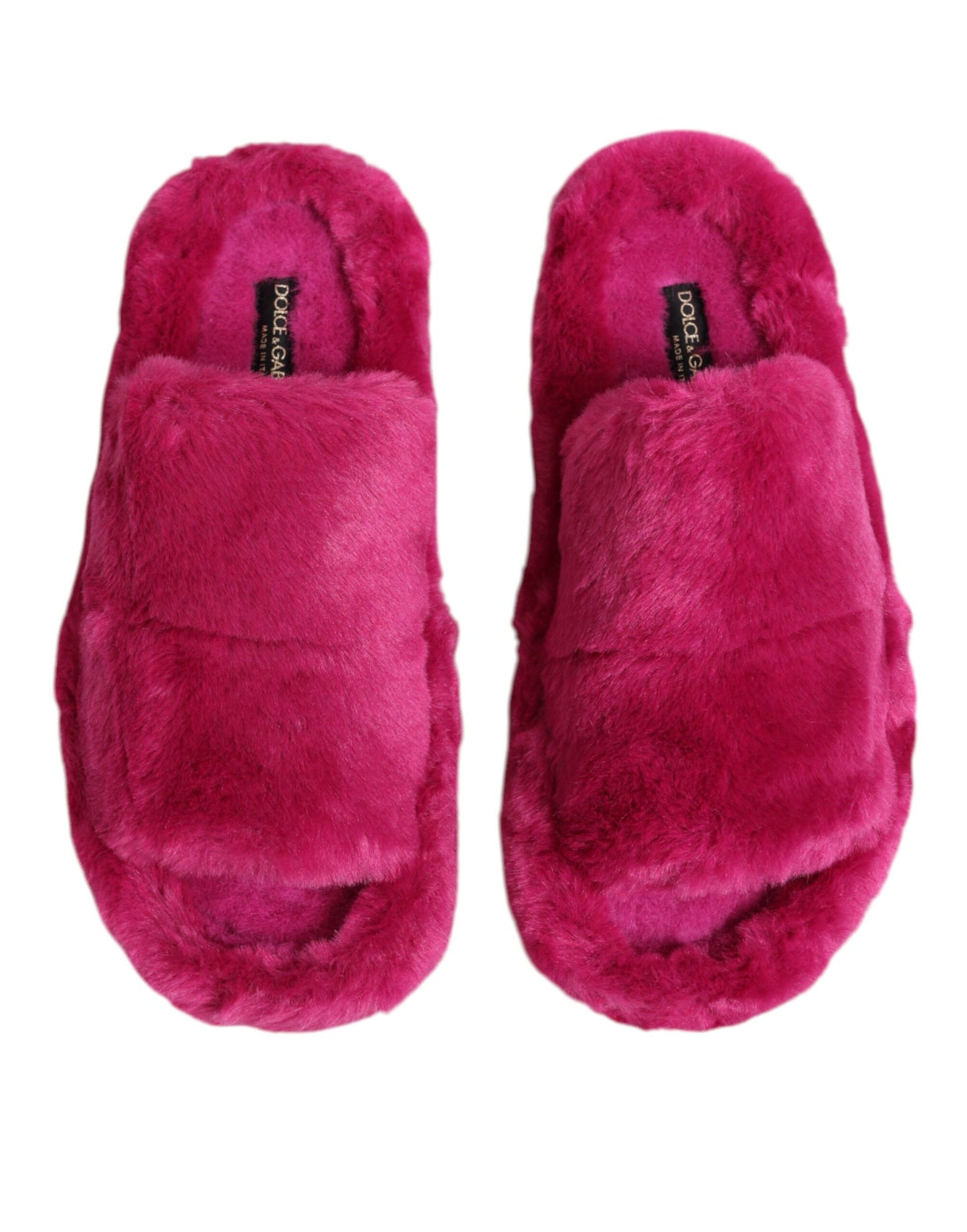 Sandales plates en fausse fourrure acrylique rose Dolce & Gabbana pour homme