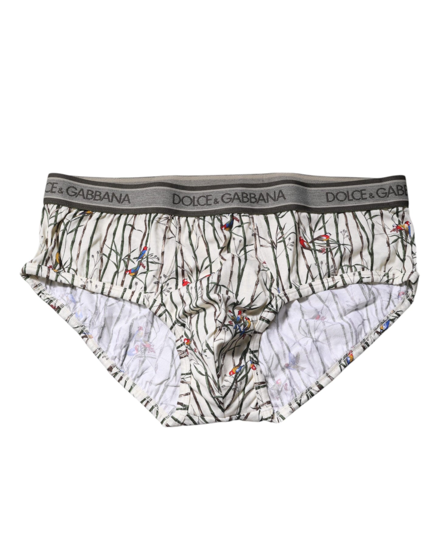 Sous-vêtement régulier en coton imprimé oiseaux ivoire Dolce & Gabbana