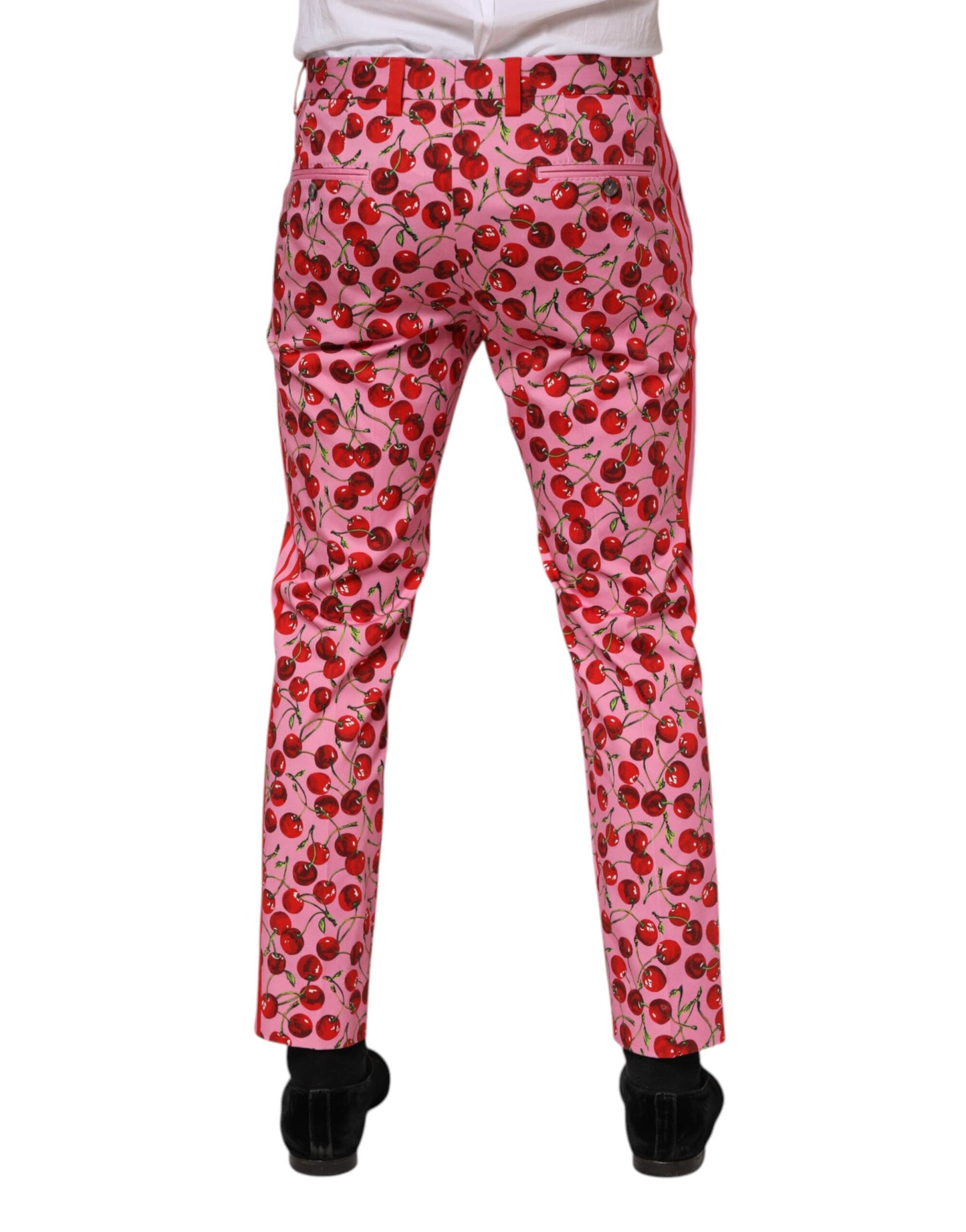 Pantalon habillé en coton imprimé cerises roses Dolce & Gabbana