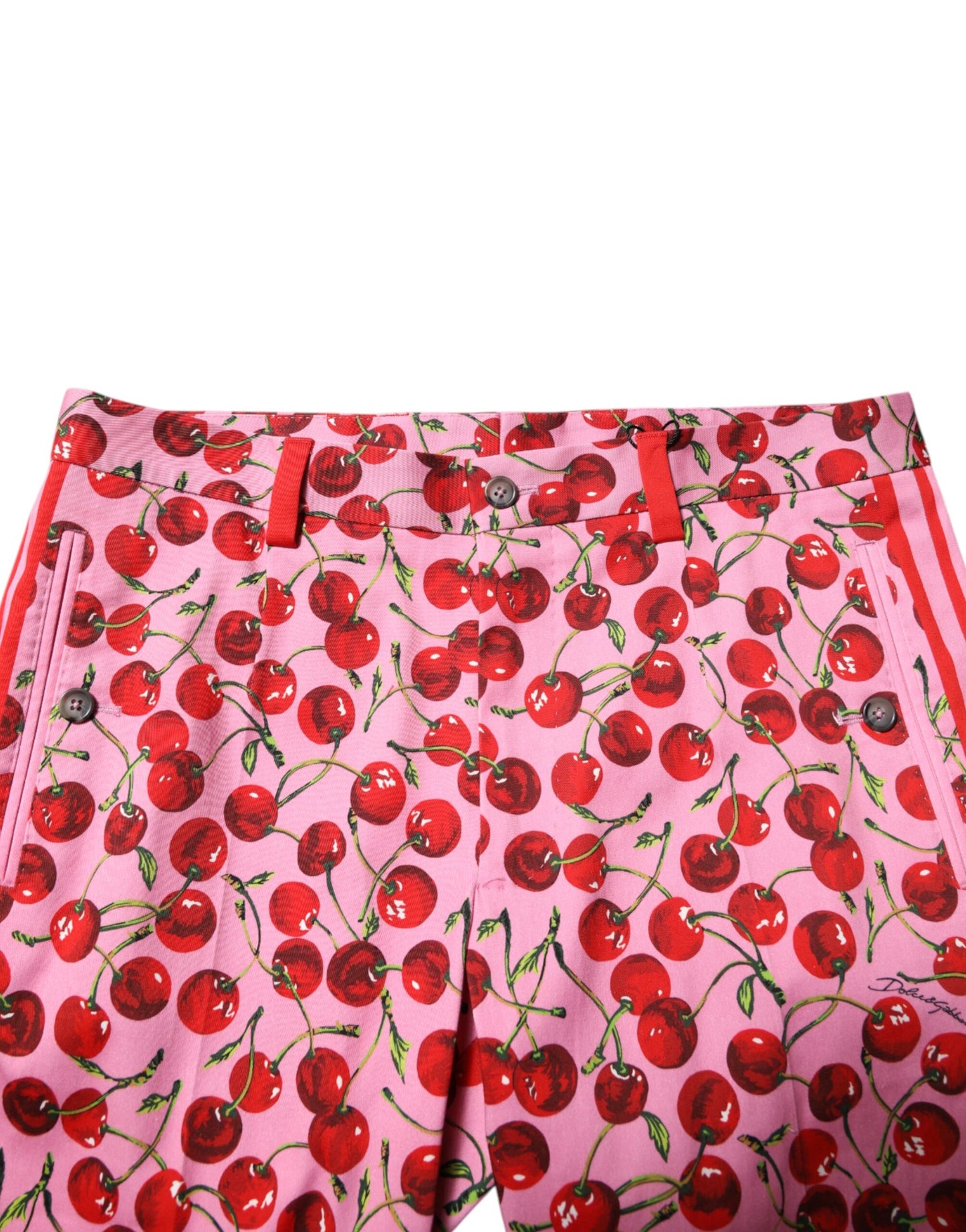 Pantalon habillé en coton imprimé cerises roses Dolce & Gabbana