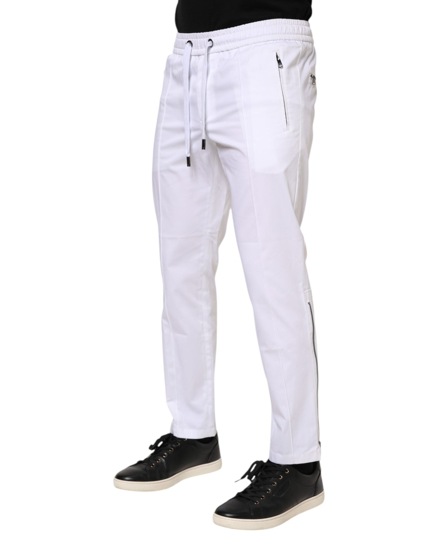 Pantalon de jogging Dolce & Gabbana en coton stretch blanc avec logo pour homme