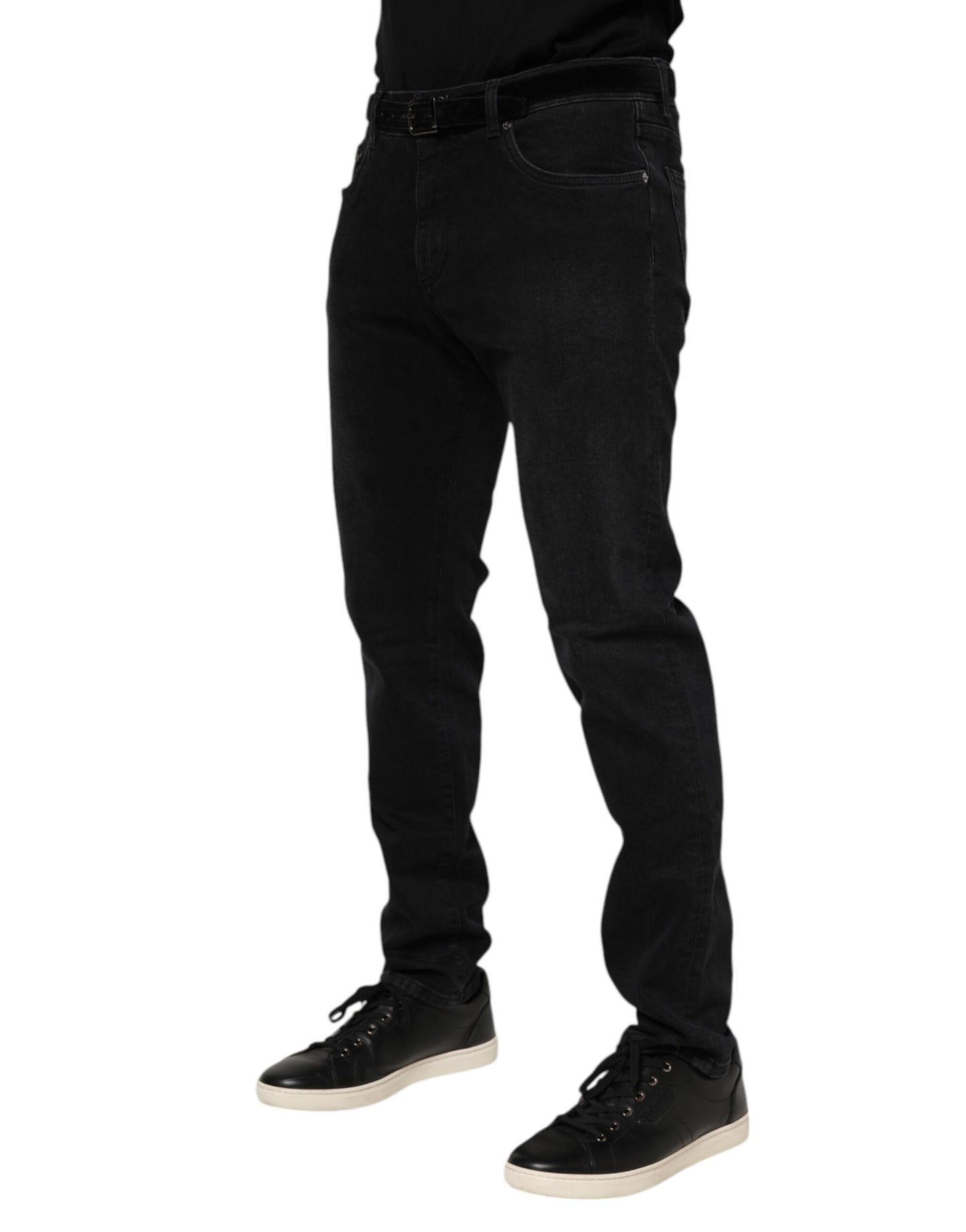 Jean en denim noir avec plaque logo Dolce & Gabbana