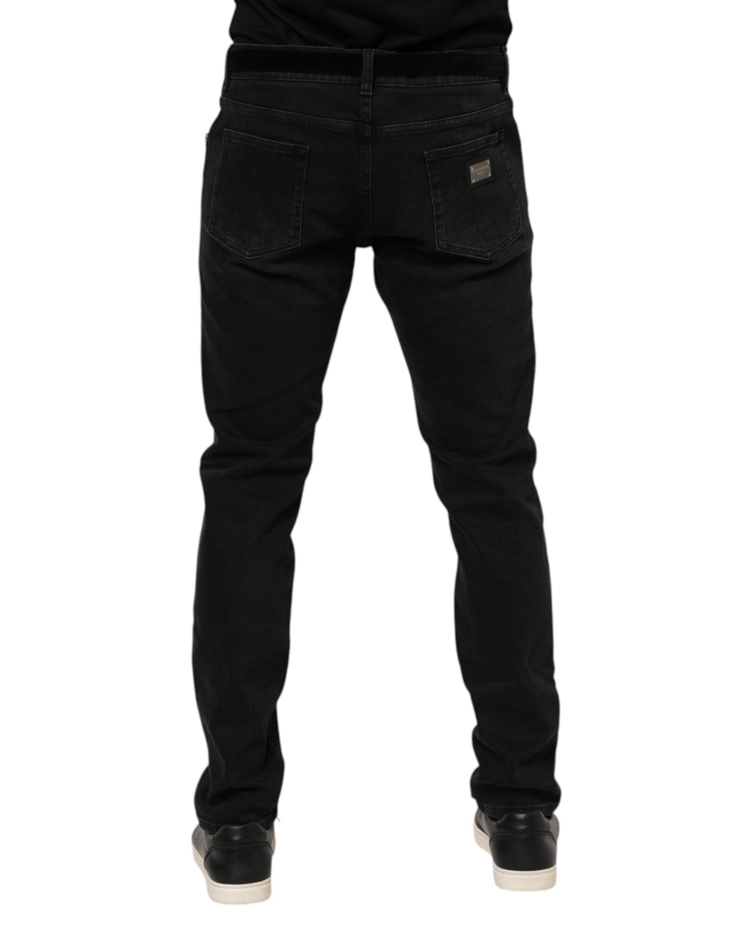 Jean en denim noir avec plaque logo Dolce & Gabbana