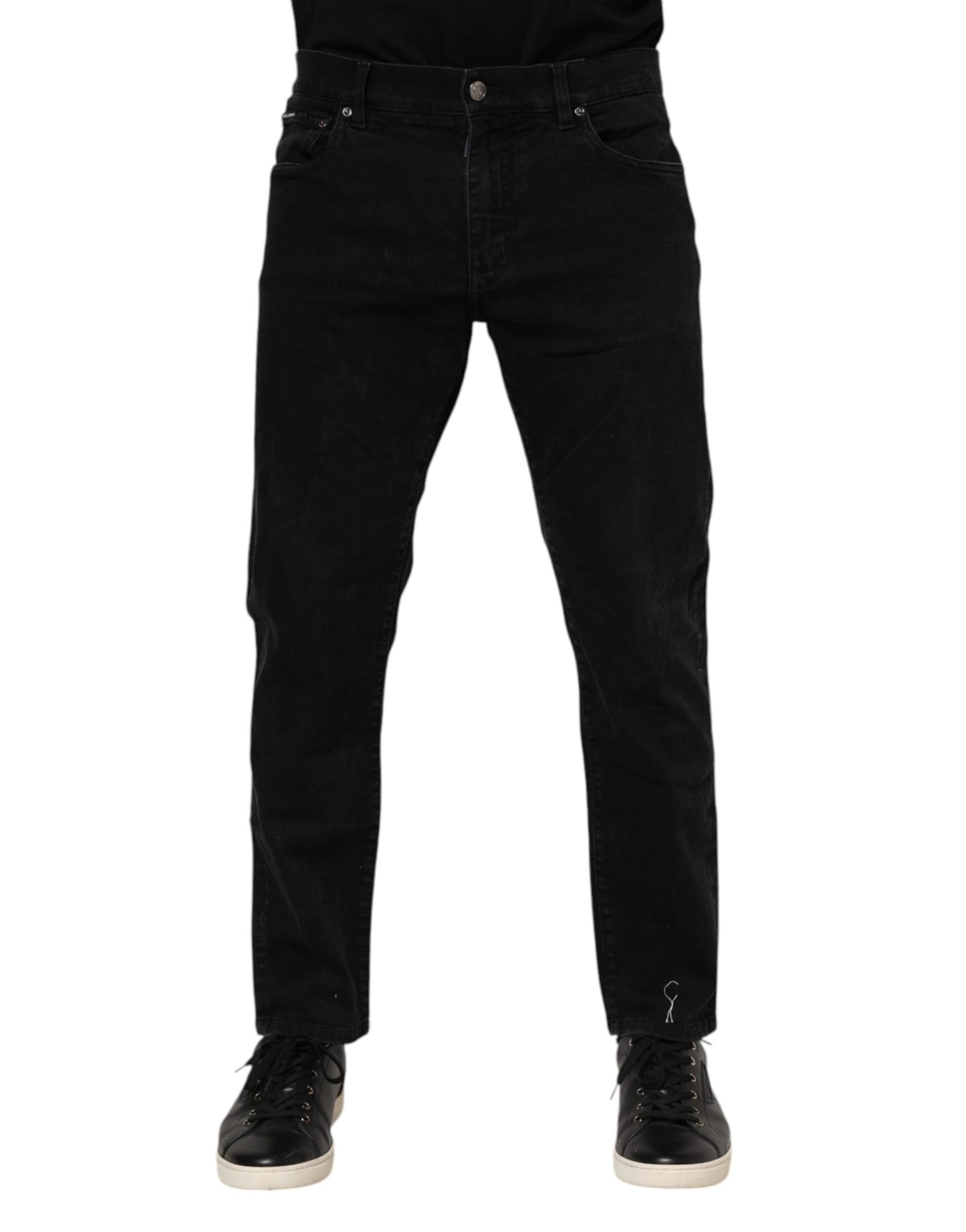 Jean slim en coton noir avec plaque logo Dolce & Gabbana