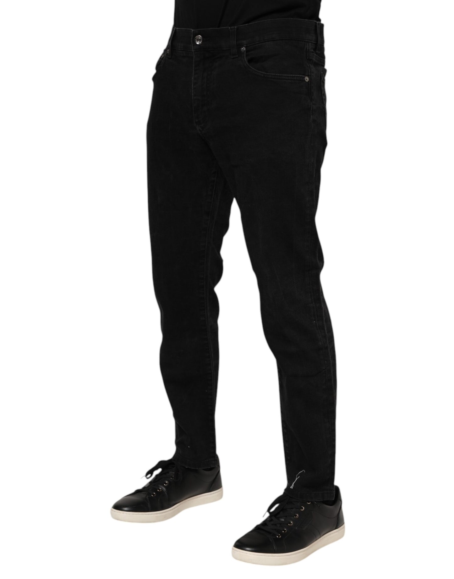 Jean slim en coton noir avec plaque logo Dolce & Gabbana