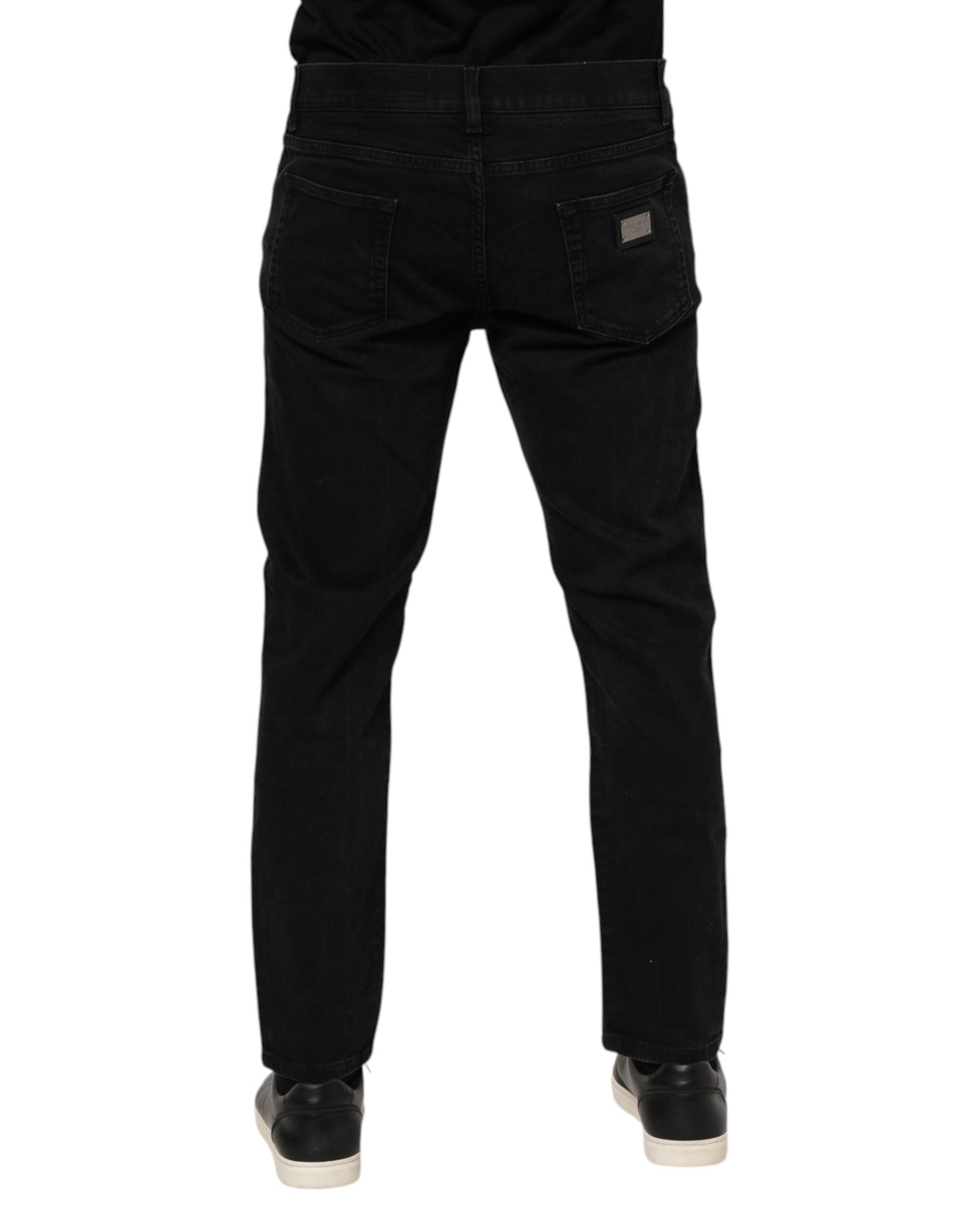 Jean slim en coton noir avec plaque logo Dolce & Gabbana