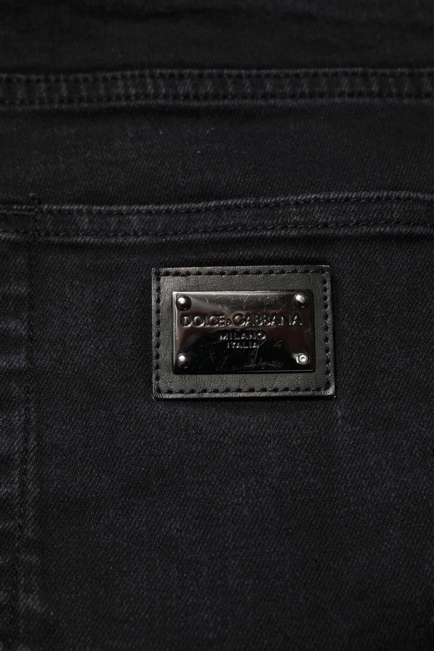 Jean slim en coton noir avec plaque logo Dolce & Gabbana