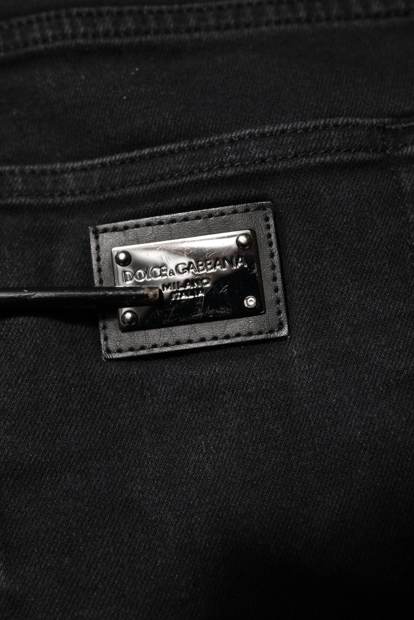 Jean slim en coton noir avec plaque logo Dolce & Gabbana