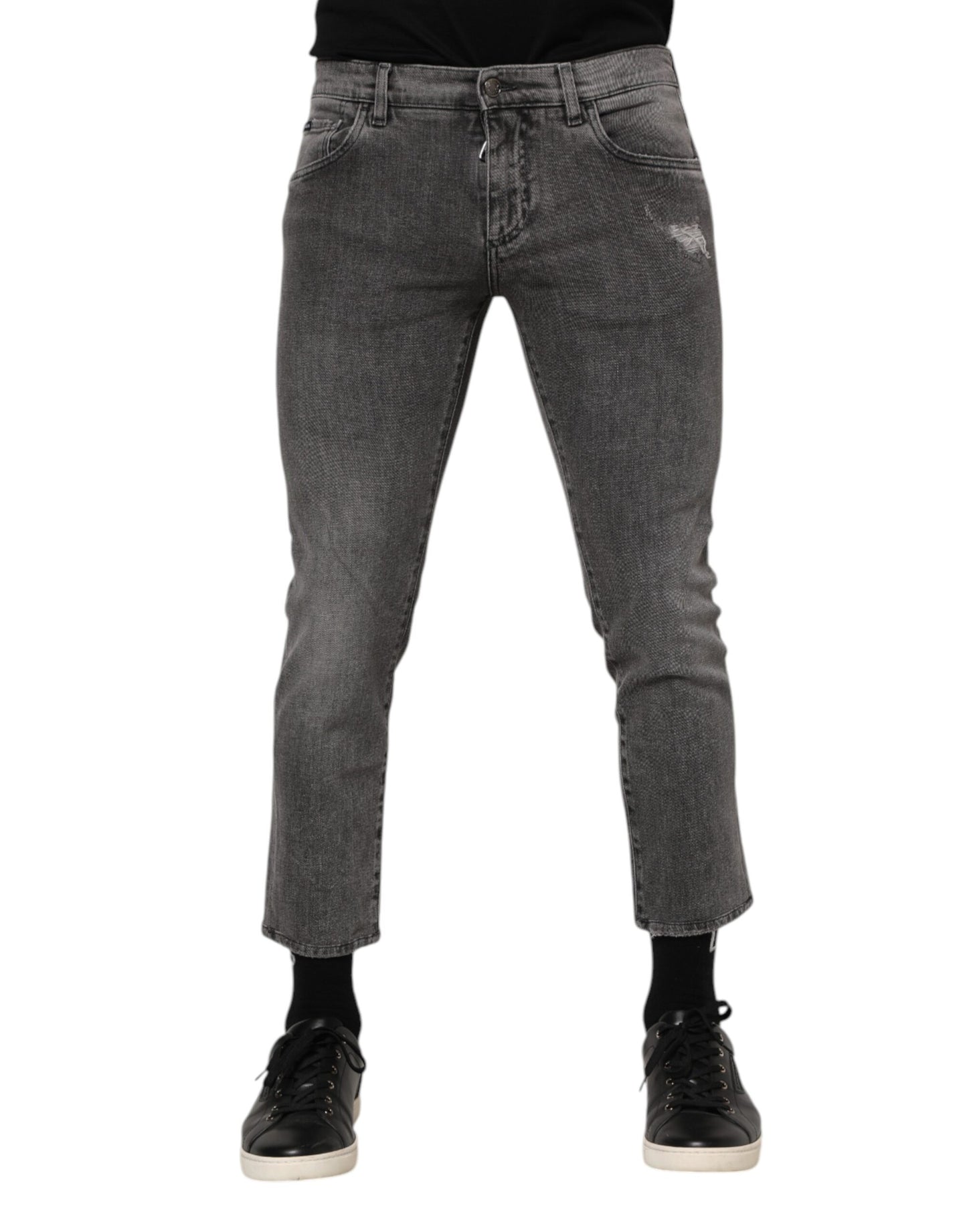 Jean en denim gris avec plaque logo Dolce & Gabbana pour homme