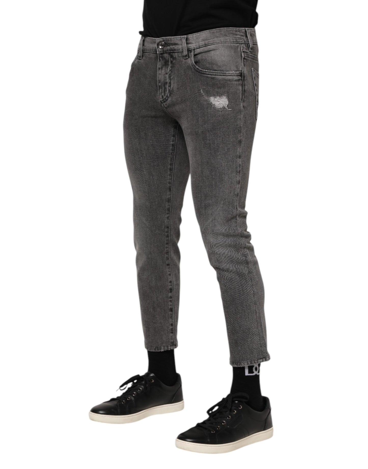 Jean en denim gris avec plaque logo Dolce & Gabbana pour homme