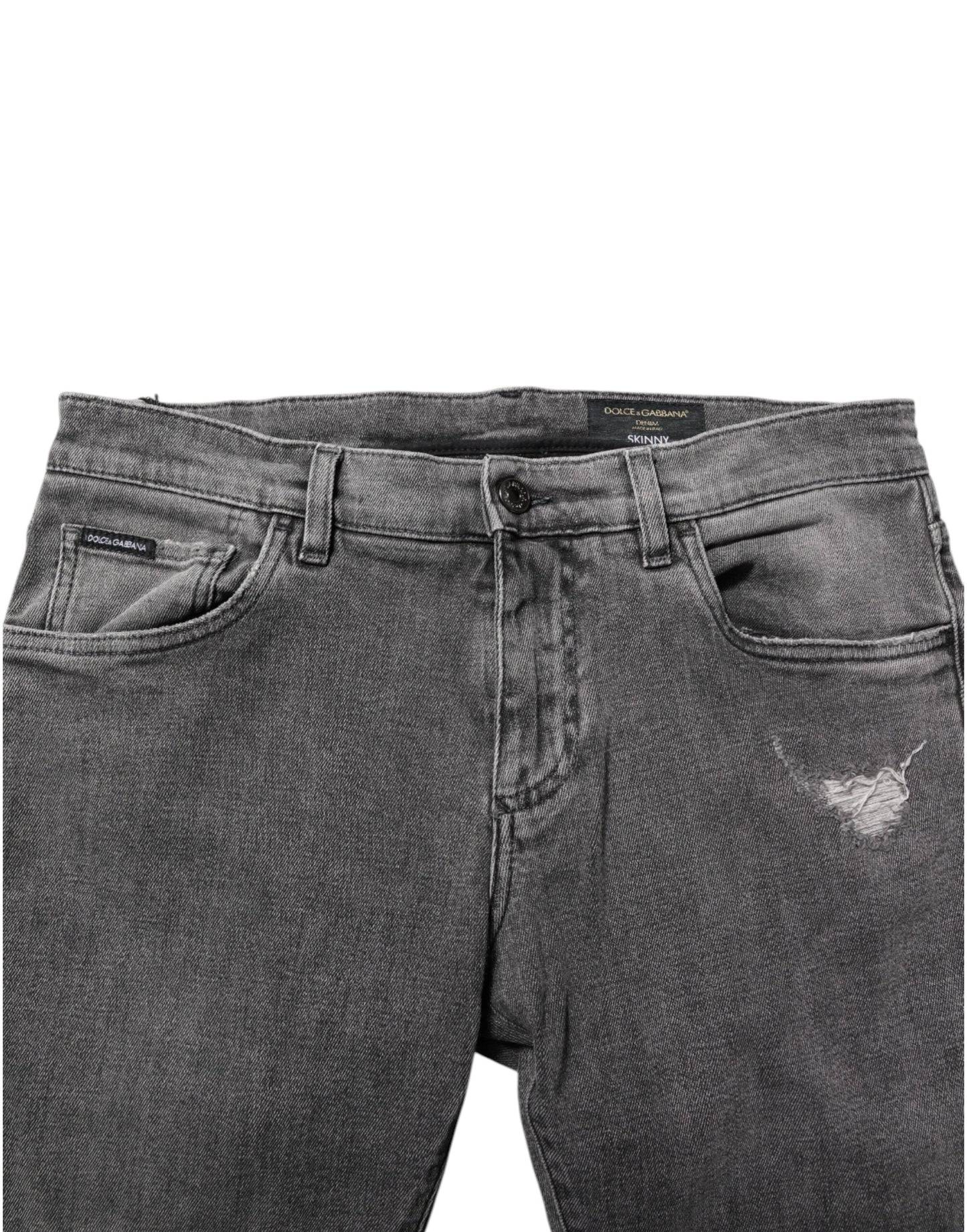 Jean en denim gris avec plaque logo Dolce & Gabbana pour homme