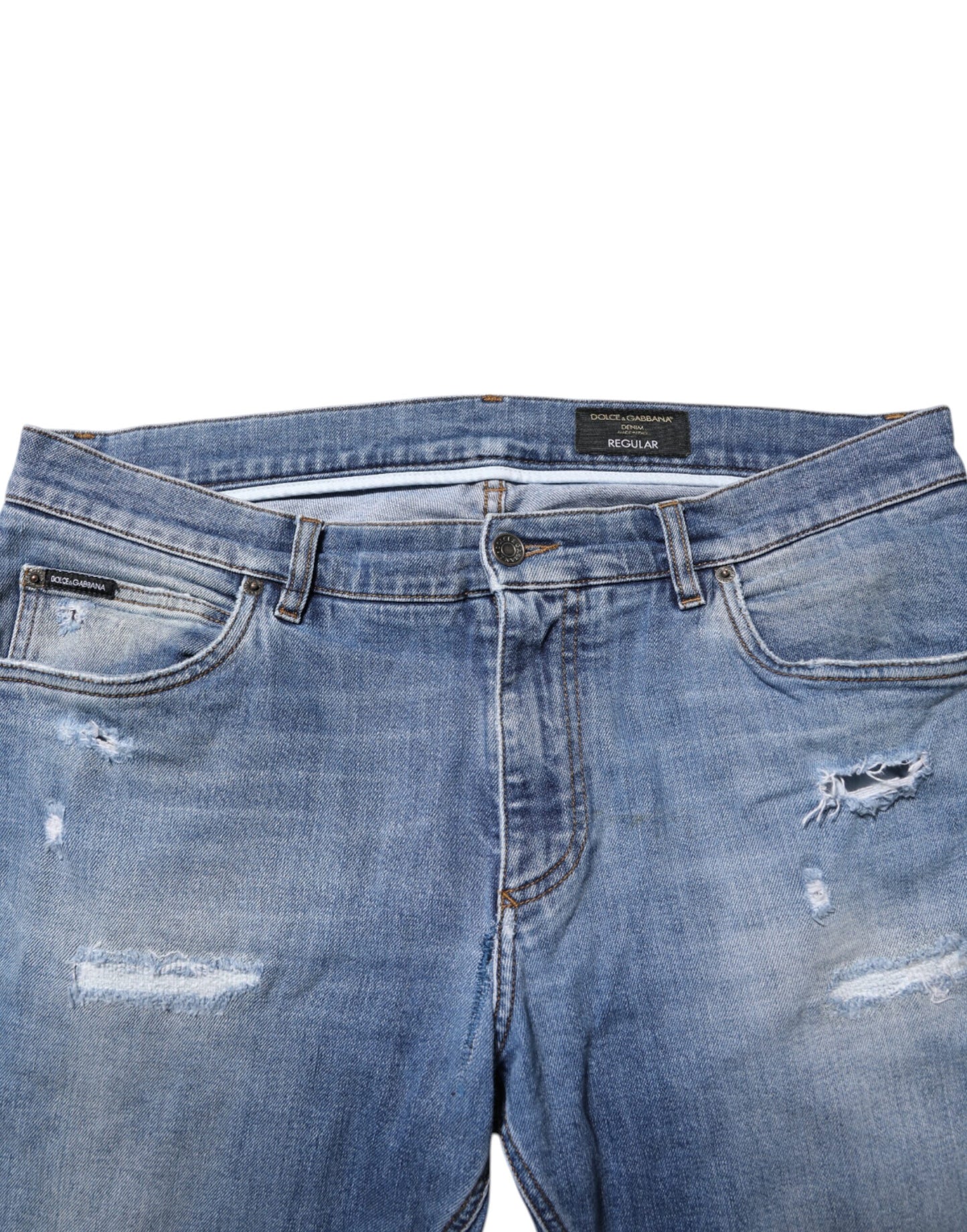 Jean en denim bleu délavé avec plaque logo Dolce & Gabbana