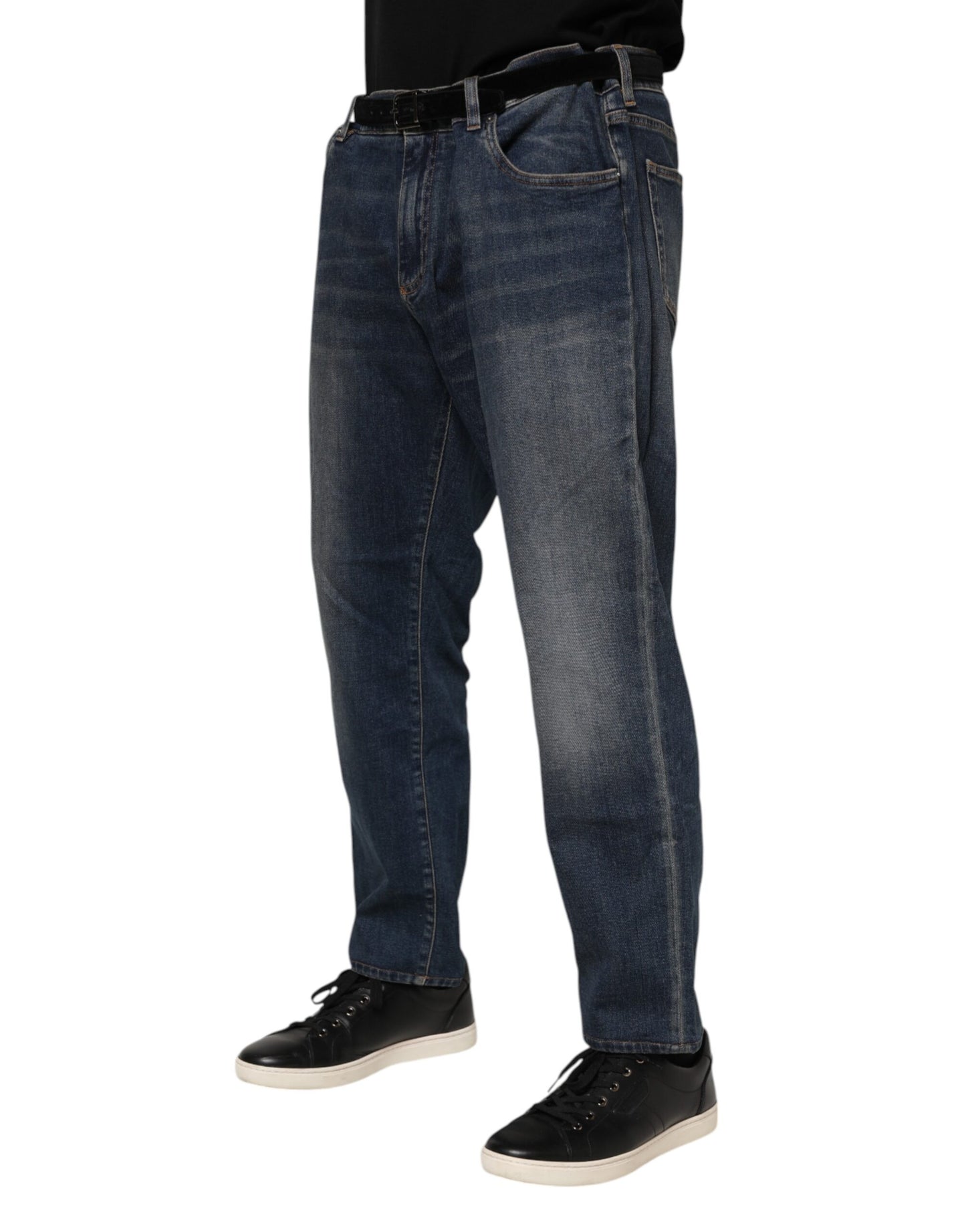 Jean slim en coton bleu avec plaque logo Dolce & Gabbana