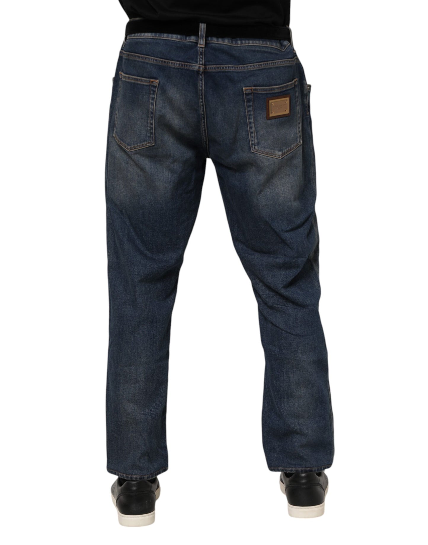 Jean slim en coton bleu avec plaque logo Dolce & Gabbana