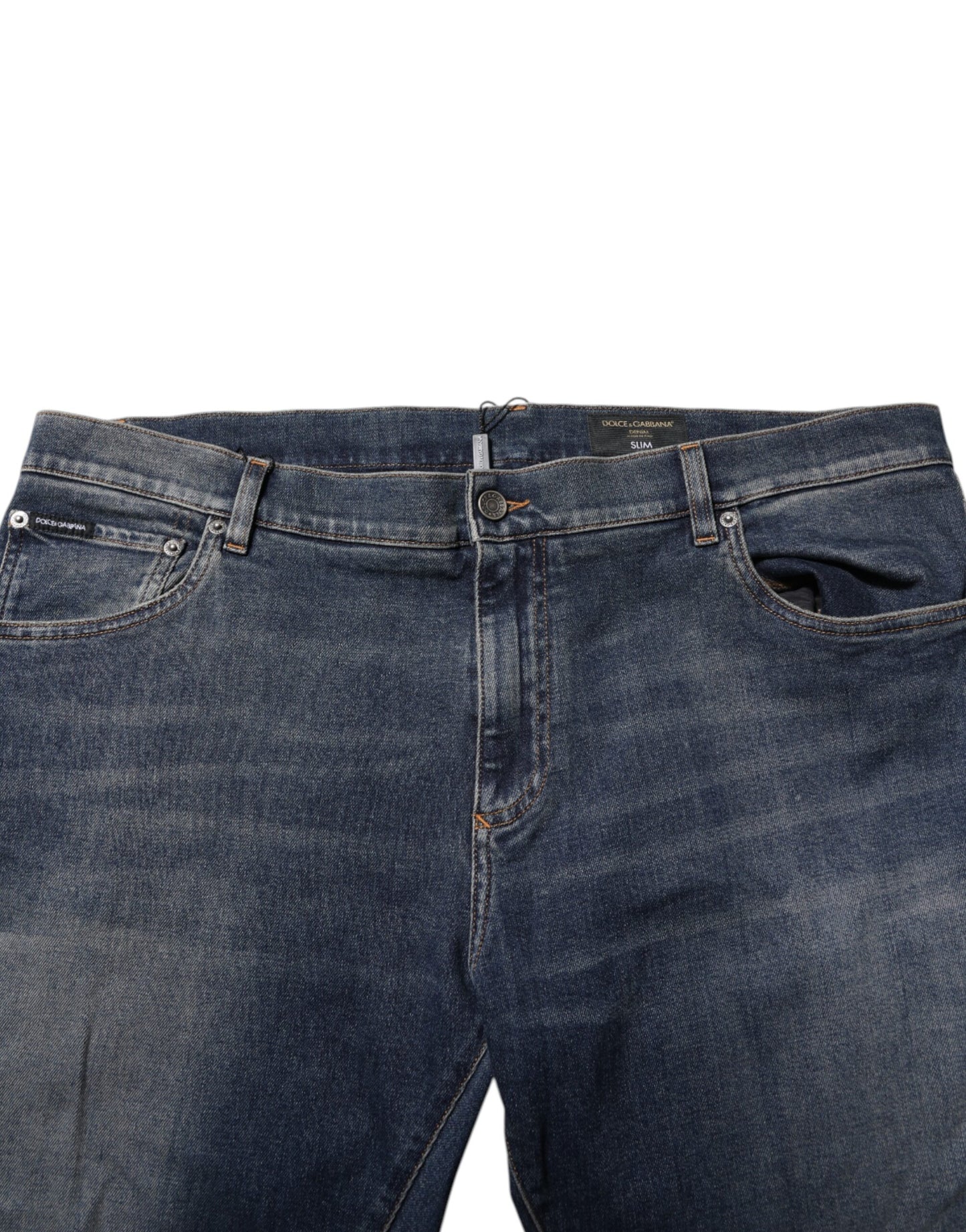 Jean slim en coton bleu avec plaque logo Dolce & Gabbana