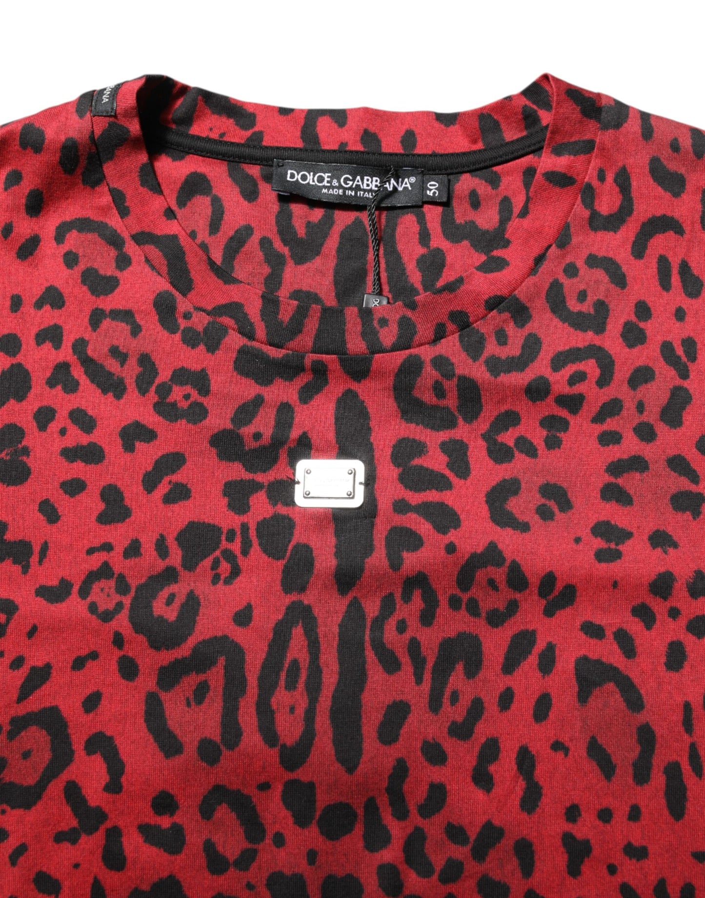 T-shirt à manches courtes en coton rouge léopard Dolce & Gabbana