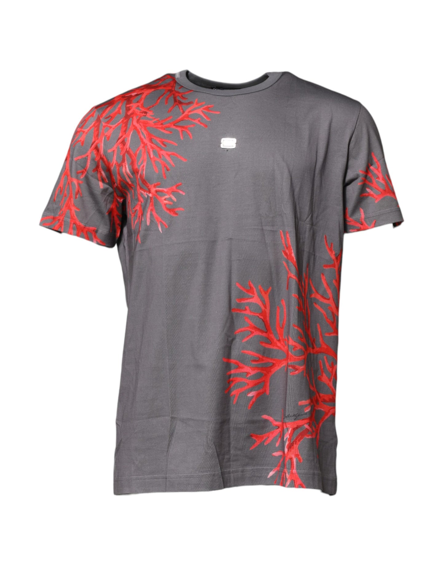 T-shirt Dolce & Gabbana en coton gris avec plaque logo et imprimé corail