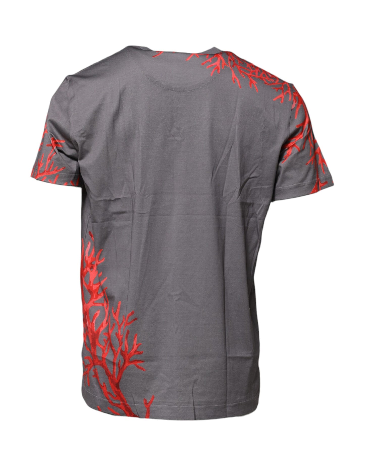 T-shirt Dolce & Gabbana en coton gris avec plaque logo et imprimé corail