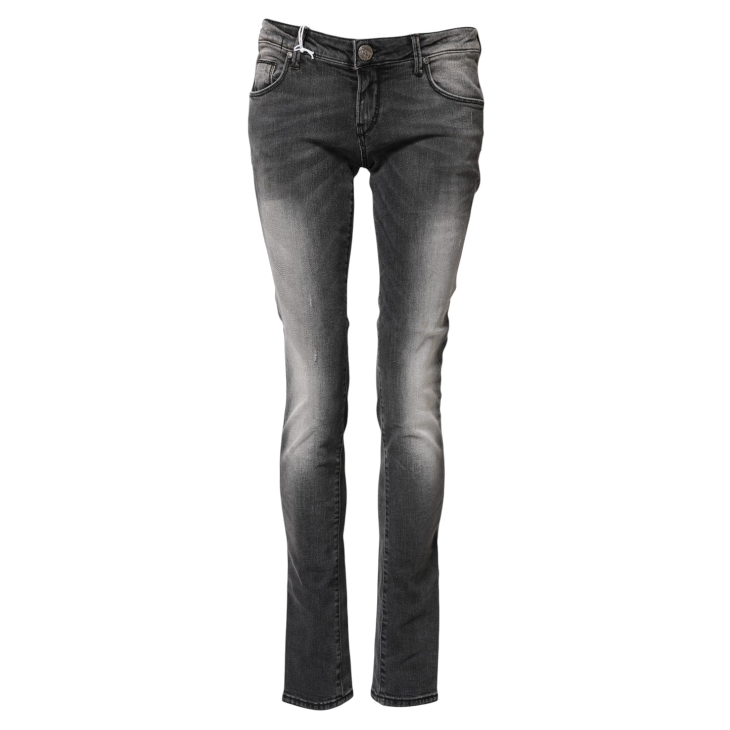 Eight Dark Gray Cotton Slim Fit Denim Low Waist Denim Jeans