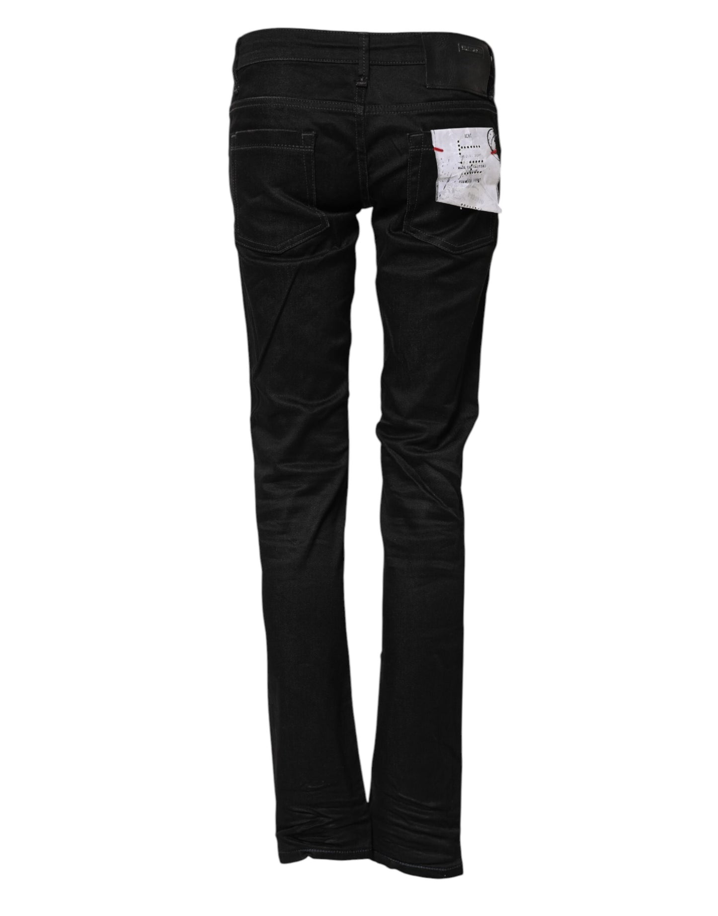 Huit jeans en denim noir coupe slim taille basse en coton