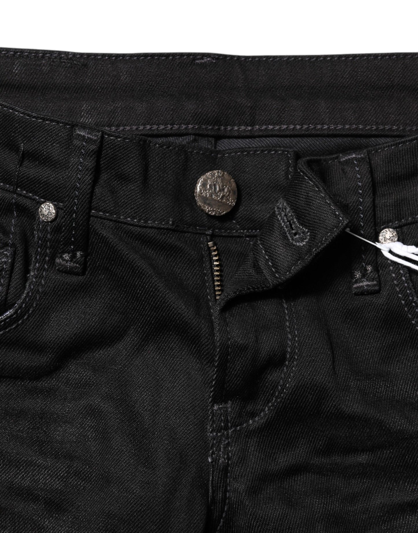 Huit jeans en denim noir coupe slim taille basse en coton