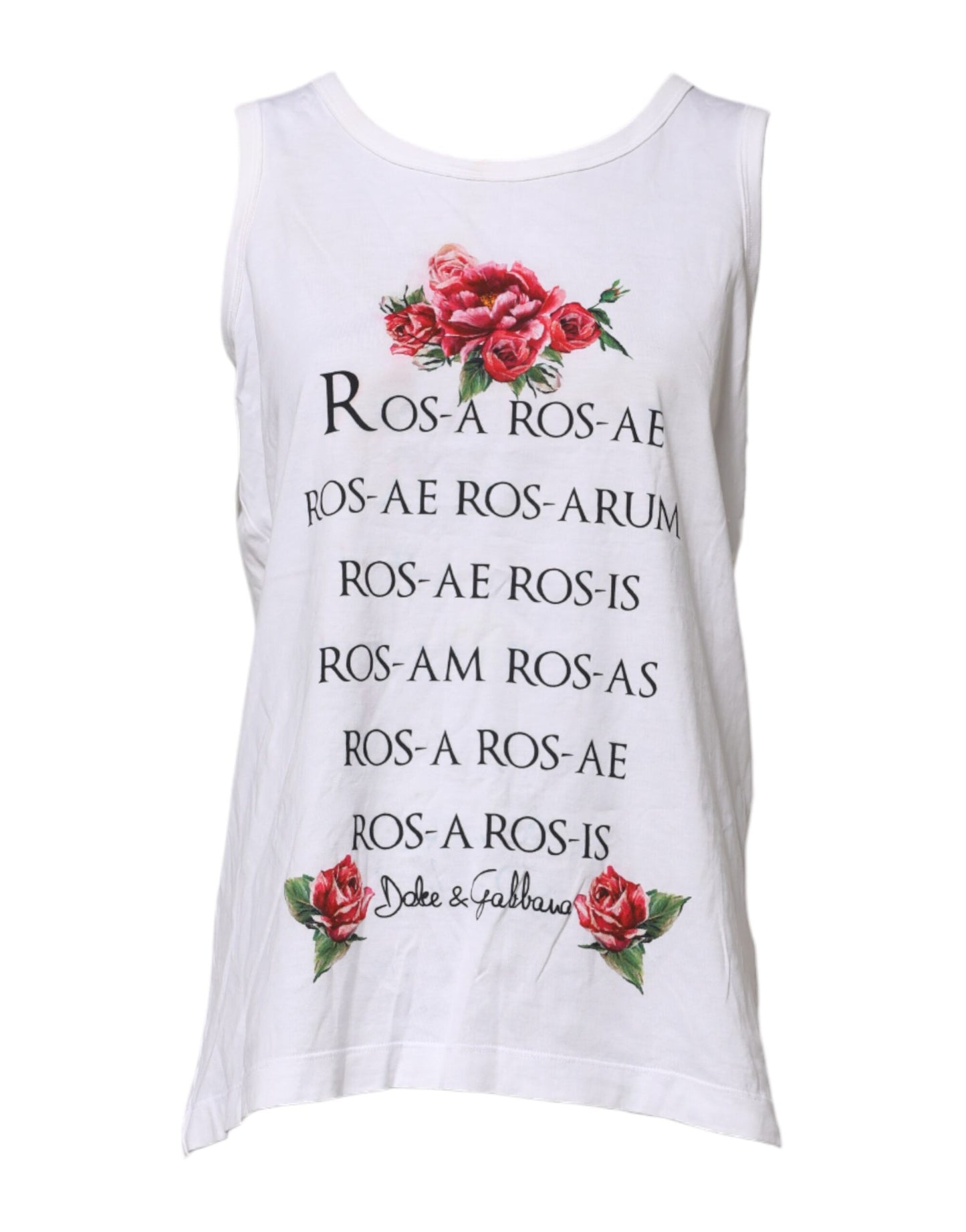 Dolce & Gabbana White Cotton Printed Sleeveless Round Neck Top by Dolce & Gabbana
