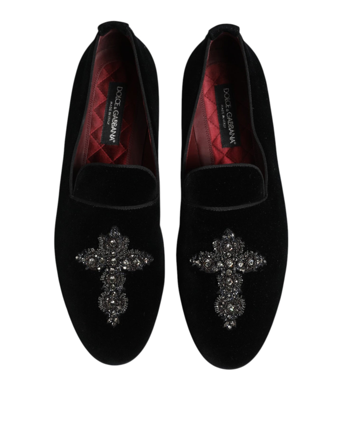 Chaussures habillées en velours noir à couronne de cristal Dolce & Gabbana