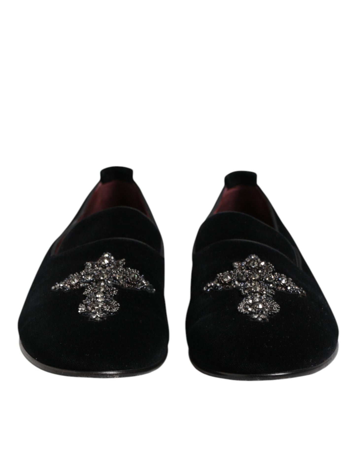 Chaussures habillées en velours noir à couronne de cristal Dolce & Gabbana