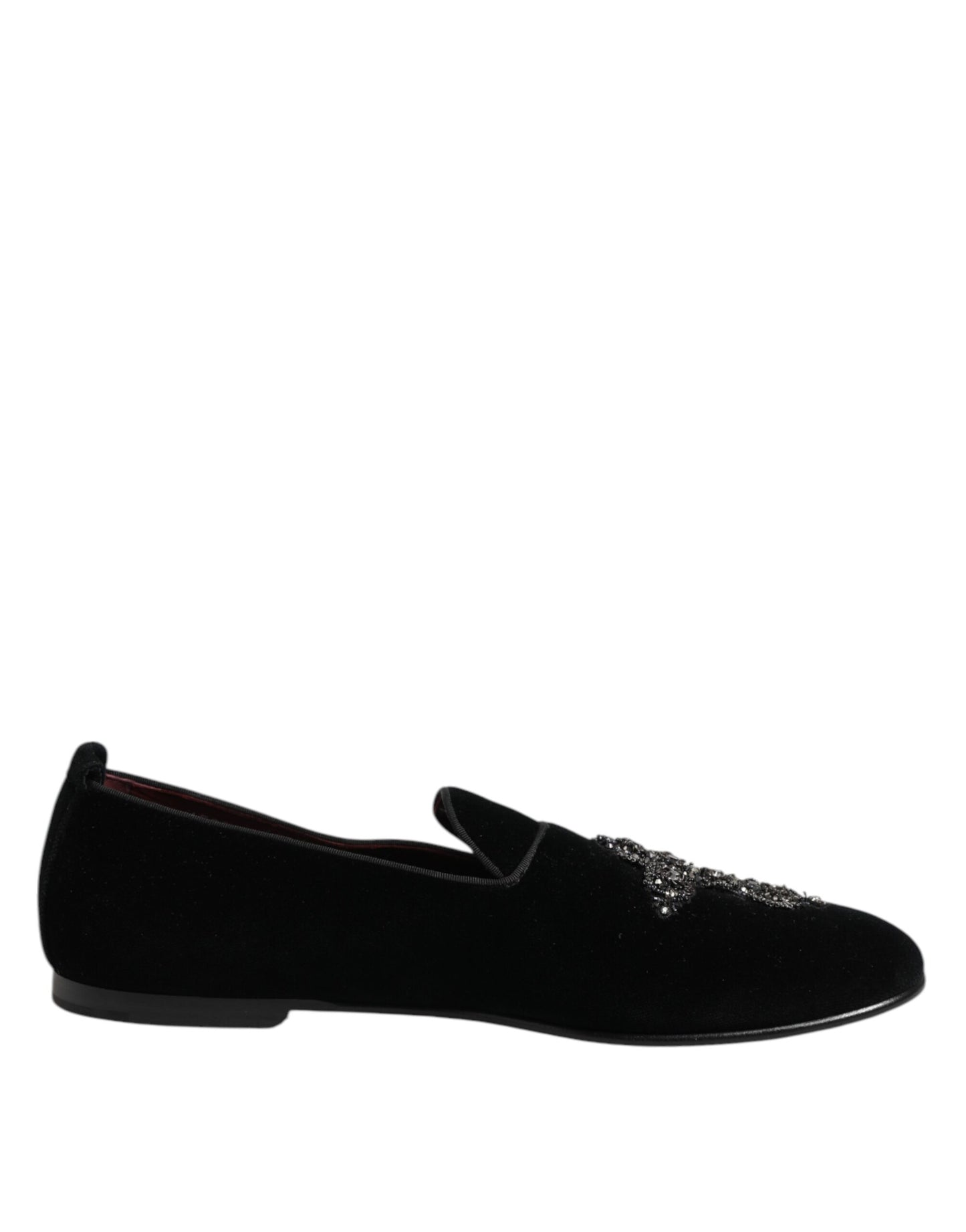 Chaussures habillées en velours noir à couronne de cristal Dolce & Gabbana