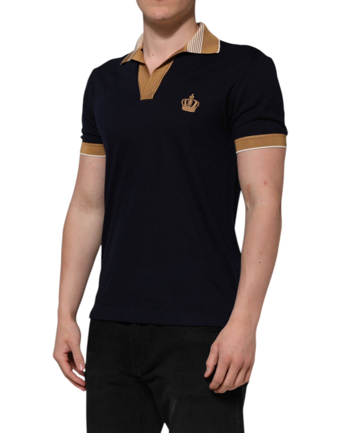Polo Dolce & Gabbana noir en cachemire avec logo couronne pour homme