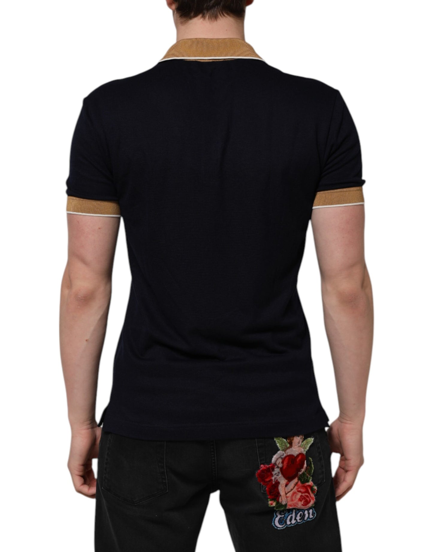 Polo Dolce & Gabbana noir en cachemire avec logo couronne pour homme