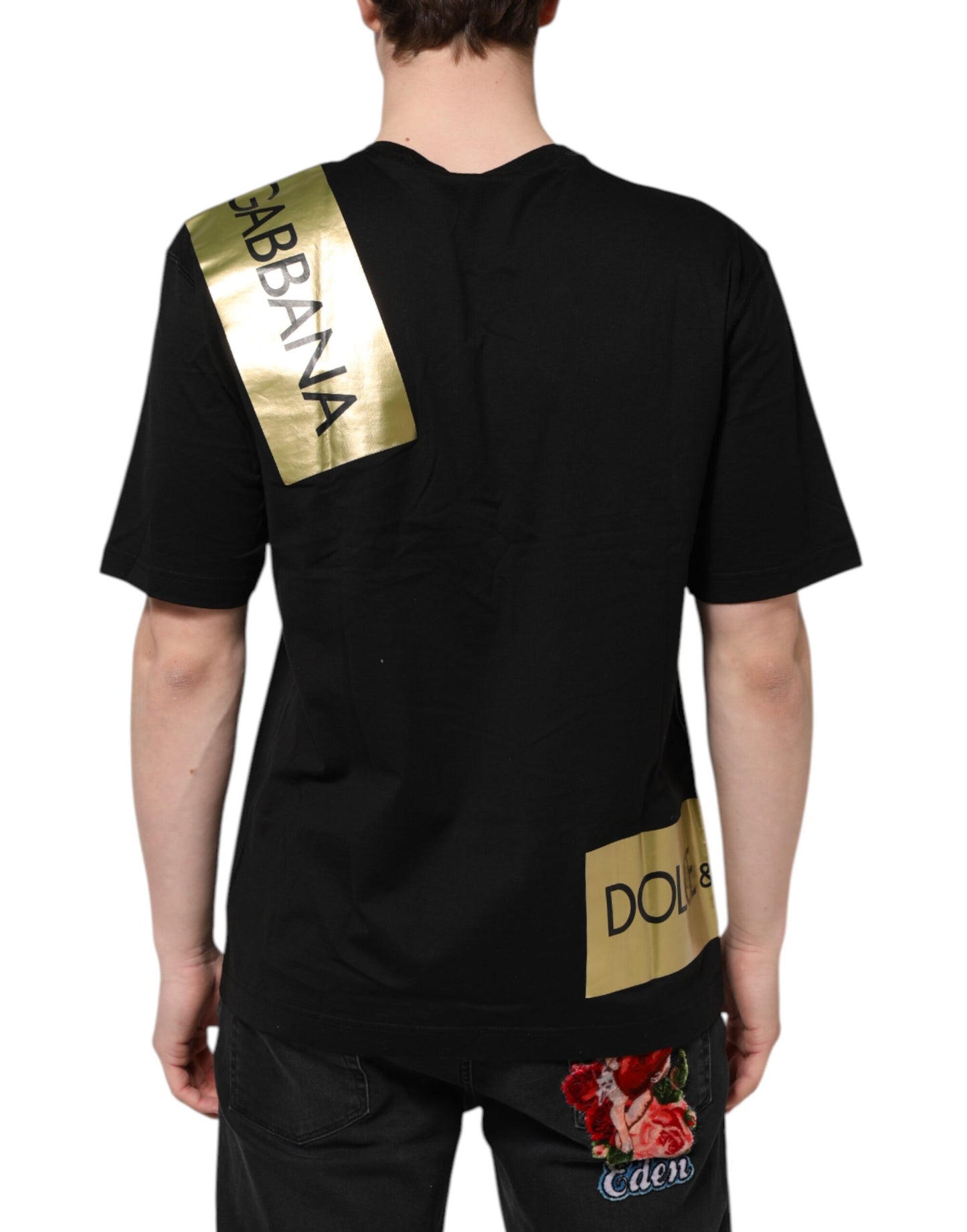 T-shirt ras du cou en coton noir avec bande logo Dolce & Gabbana pour homme