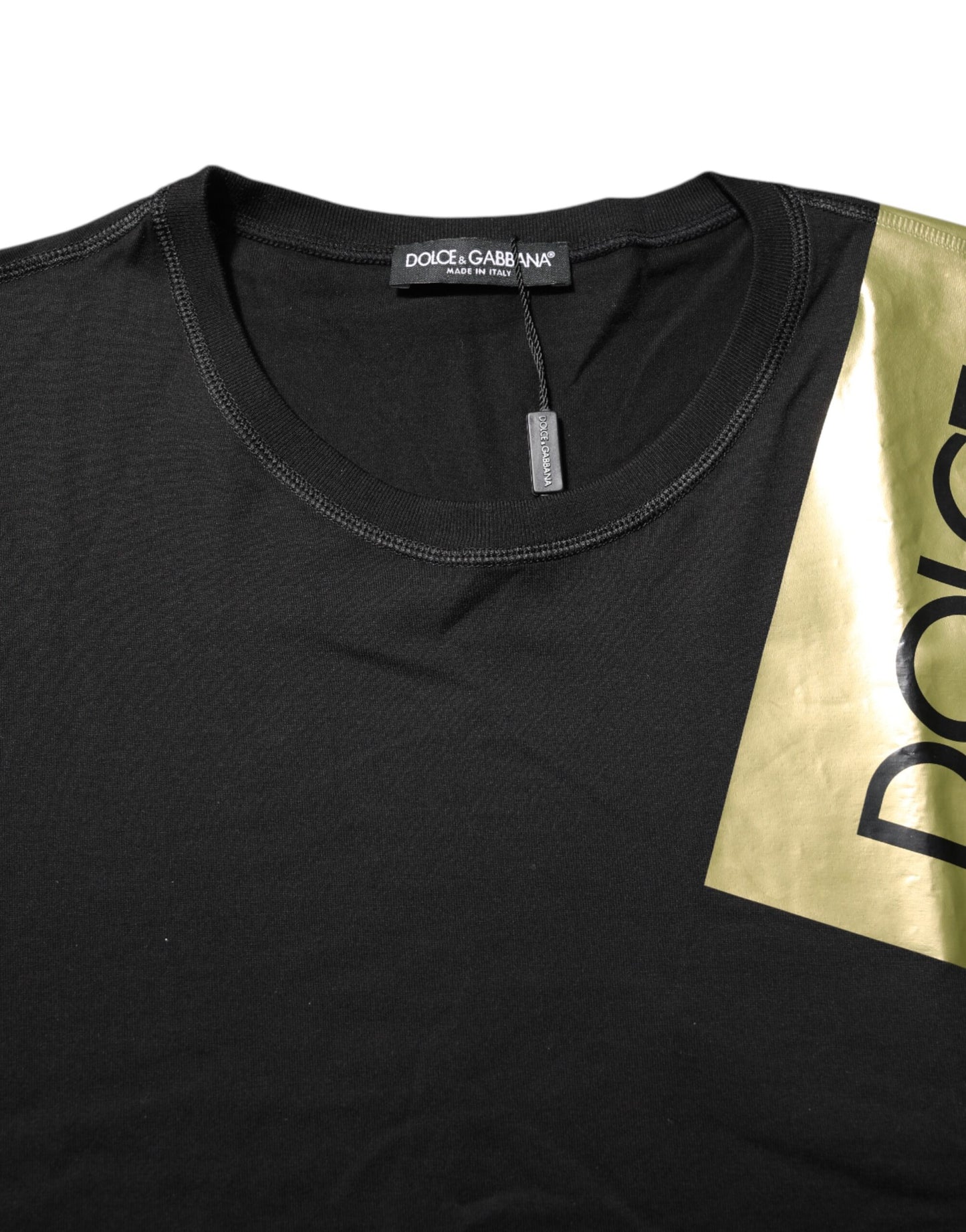 T-shirt ras du cou en coton noir avec bande logo Dolce & Gabbana pour homme