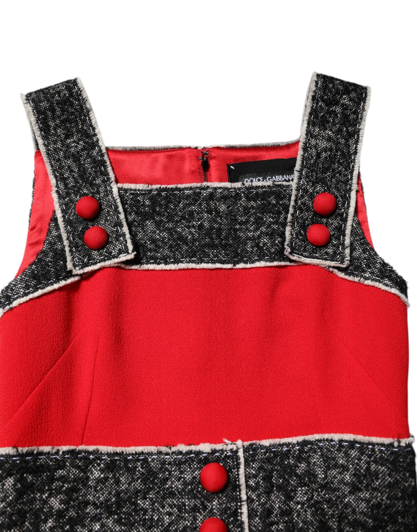 Robe courte évasée trapèze sans manches en laine rouge Dolce & Gabbana