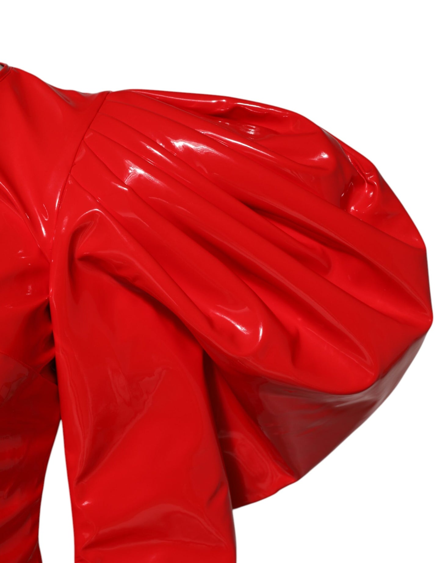 Mini-robe à manches bouffantes en cuir verni rouge Dolce & Gabbana