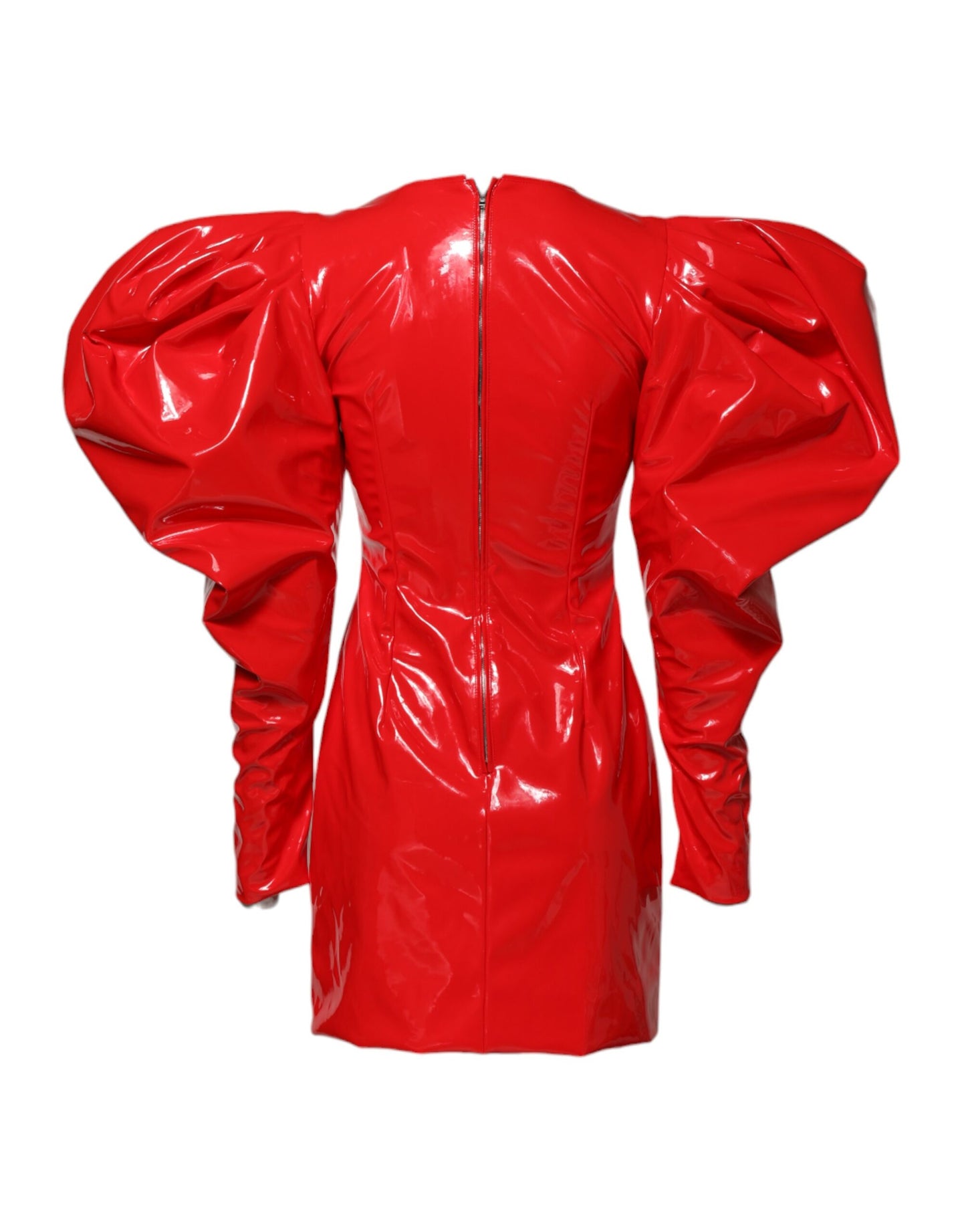 Mini-robe à manches bouffantes en cuir verni rouge Dolce & Gabbana