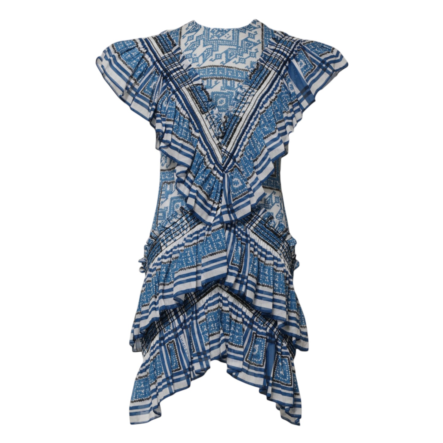 Robe courte à manches courtes et motifs superposés bleus Philosophy di Lorenzo Serafini