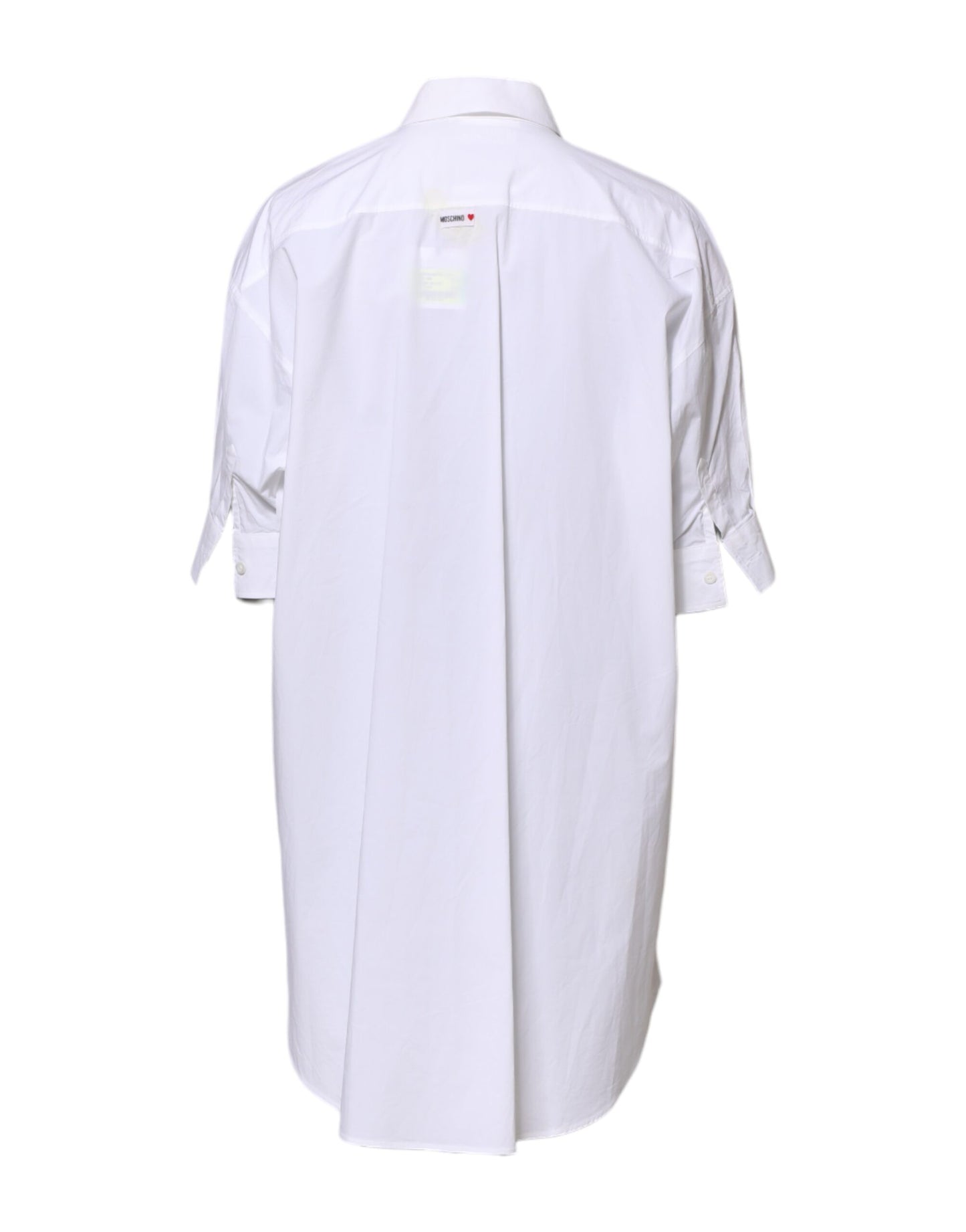 Robe chemise courte blanche à col imprimé et boutons Moschino Couture
