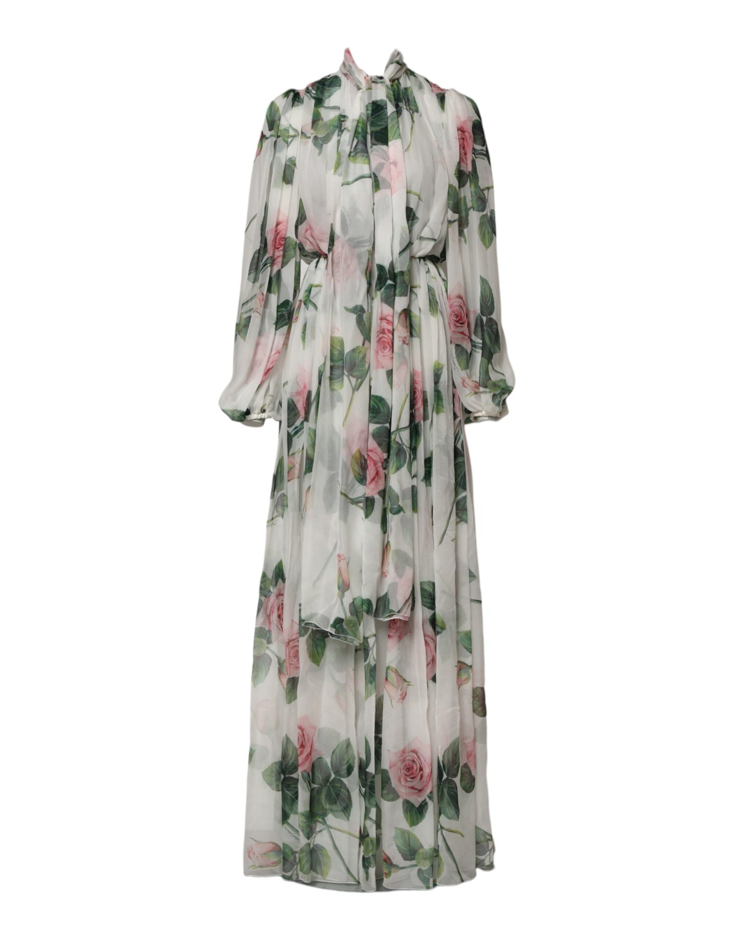 Robe longue en soie à imprimé floral blanc Dolce & Gabbana