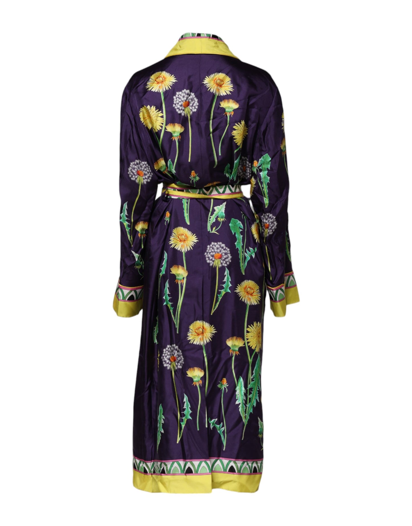 Robe portefeuille à manches longues en soie à imprimé floral bleu Dolce & Gabbana