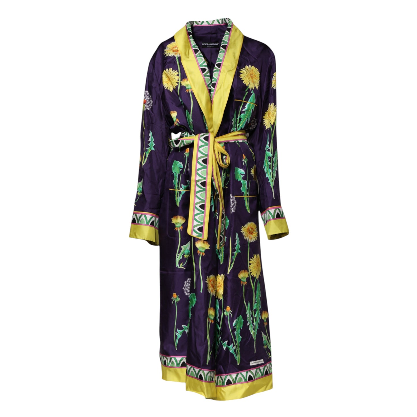 Robe portefeuille à manches longues en soie à imprimé floral bleu Dolce & Gabbana