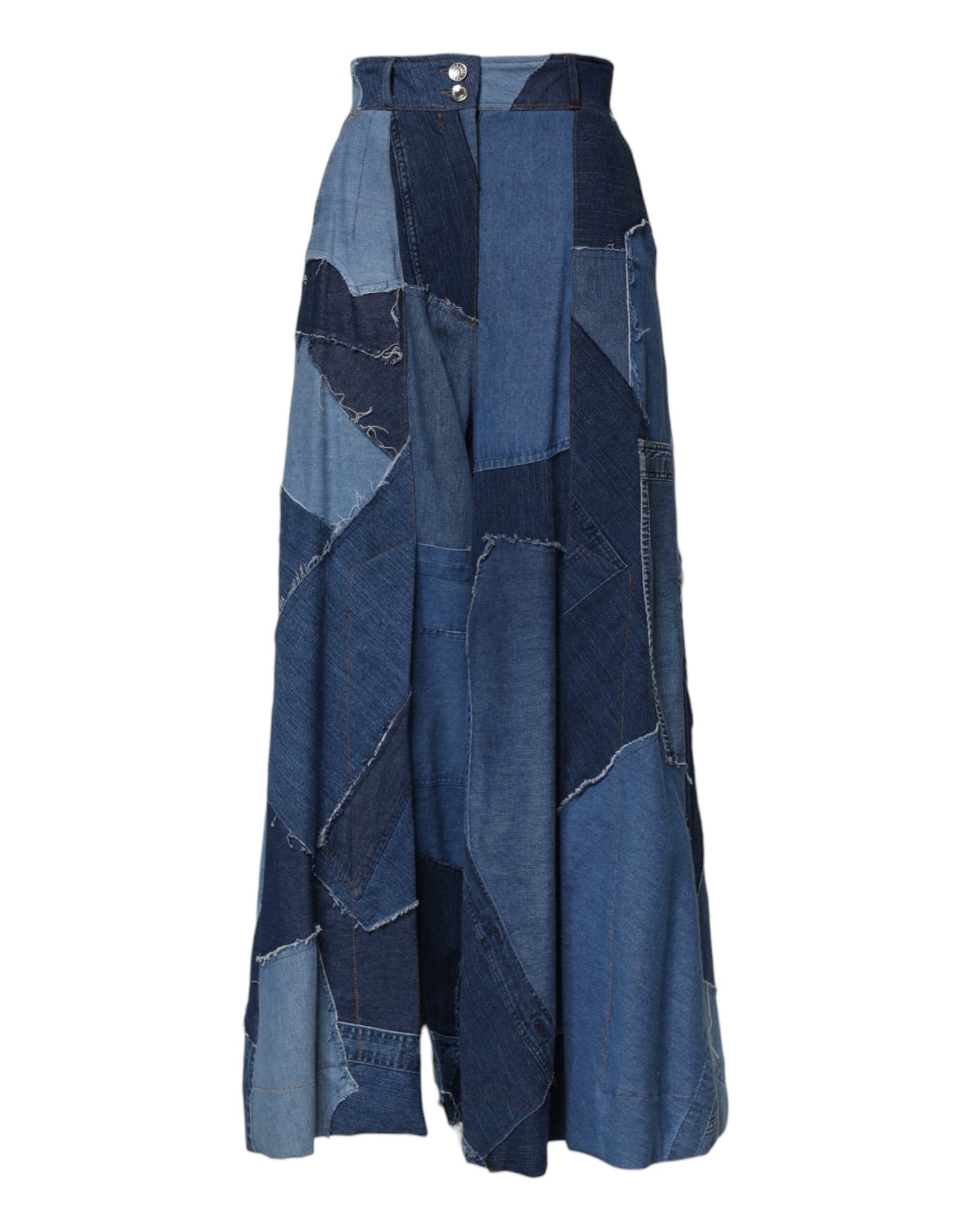 Jupe longue en coton patchwork bleu denim Dolce & Gabbana
