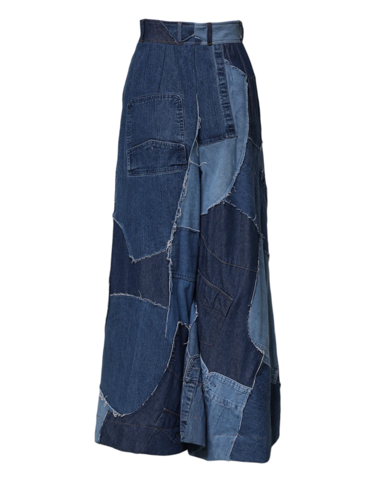 Jupe longue en coton patchwork bleu denim Dolce & Gabbana