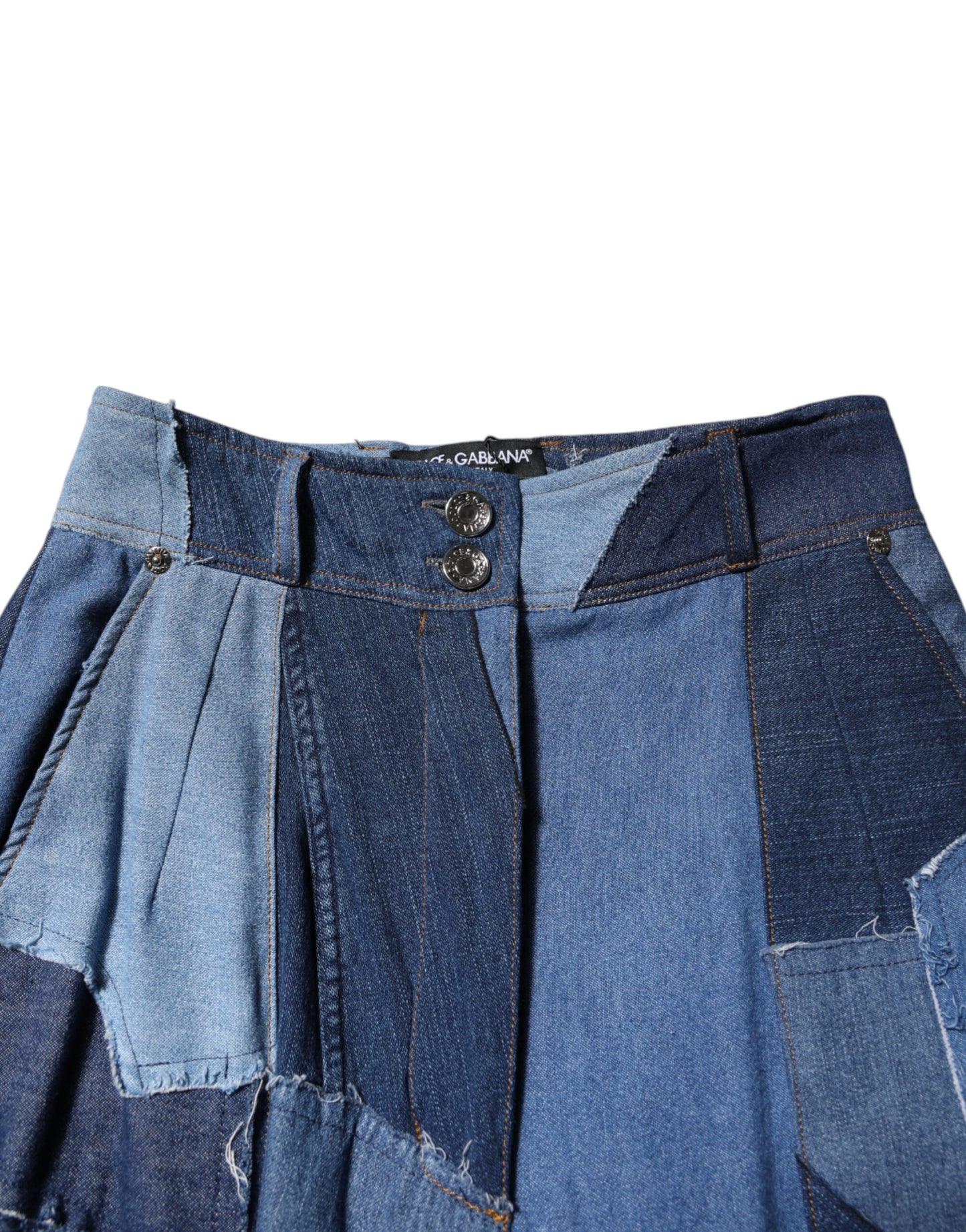 Jupe longue en coton patchwork bleu denim Dolce & Gabbana