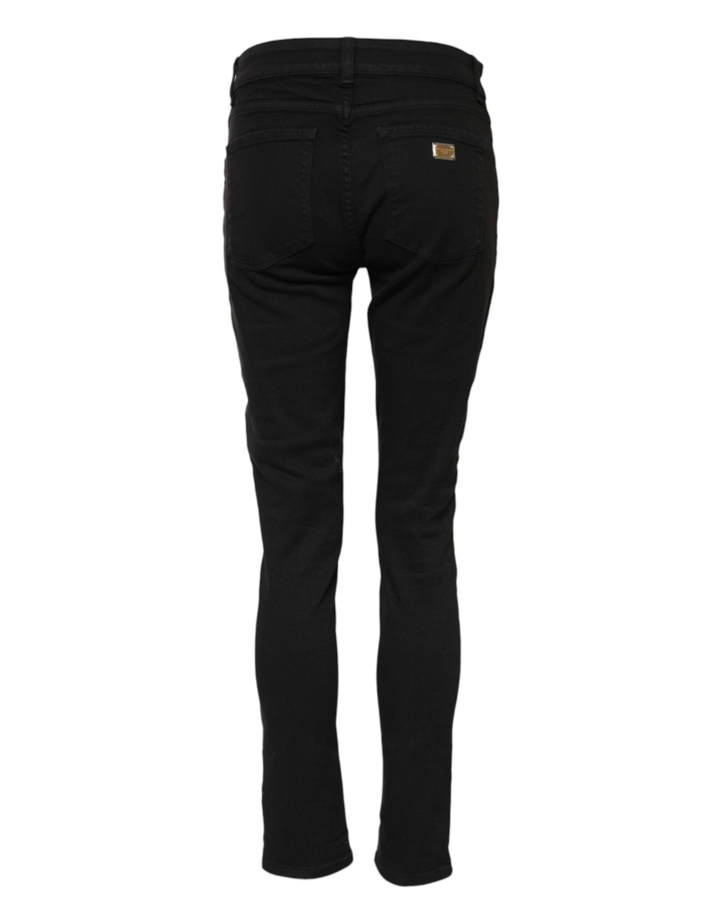Dolce & Gabbana Black Cotton Logo Skinny Mid Waist Denim Jeans by Dolce & Gabbana