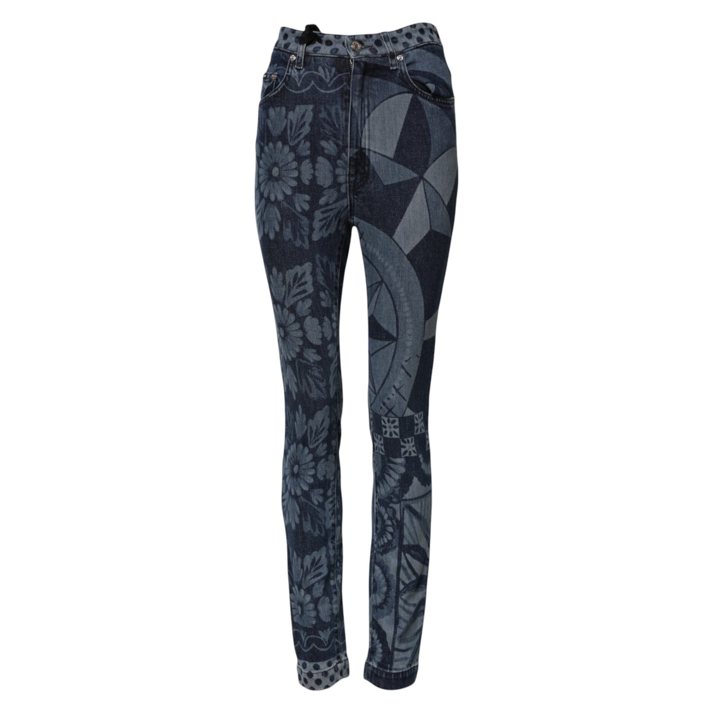 Dolce & Gabbana Blue Graphic Print Cotton Skinny Denim Jeans by Dolce & Gabbana